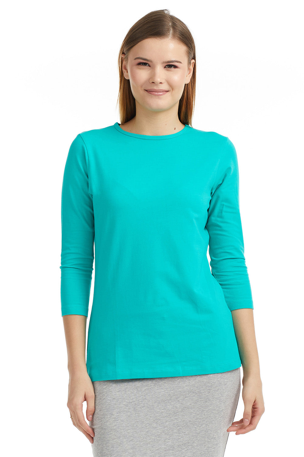 turquoise 3/4 sleeve cotton crew neck layering tshirt