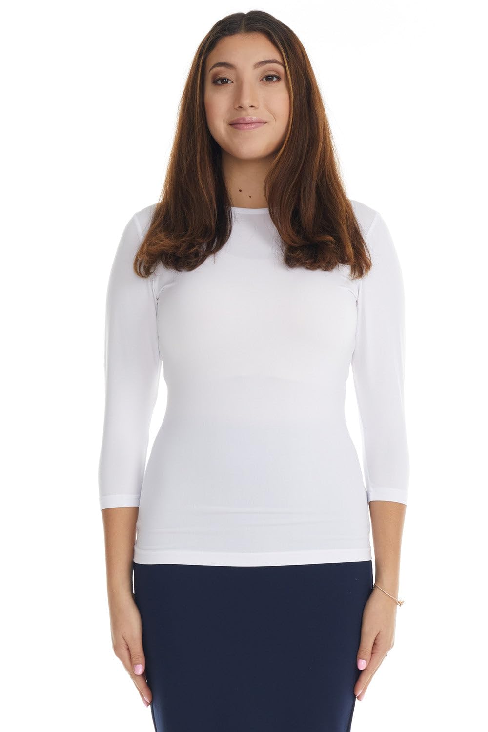 ESTEEZ 3/4 Sleeve Fancy Slinky Crew Neck T-Shirt for Women Base Layering Top Snug Fit