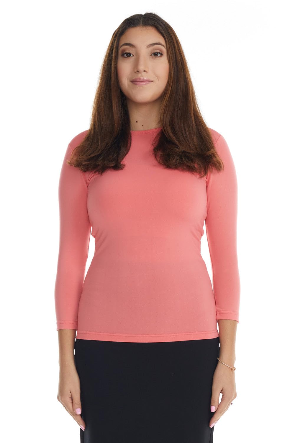 ESTEEZ 3/4 Sleeve Fancy Slinky Crew Neck T-Shirt for Women Base Layering Top Snug Fit