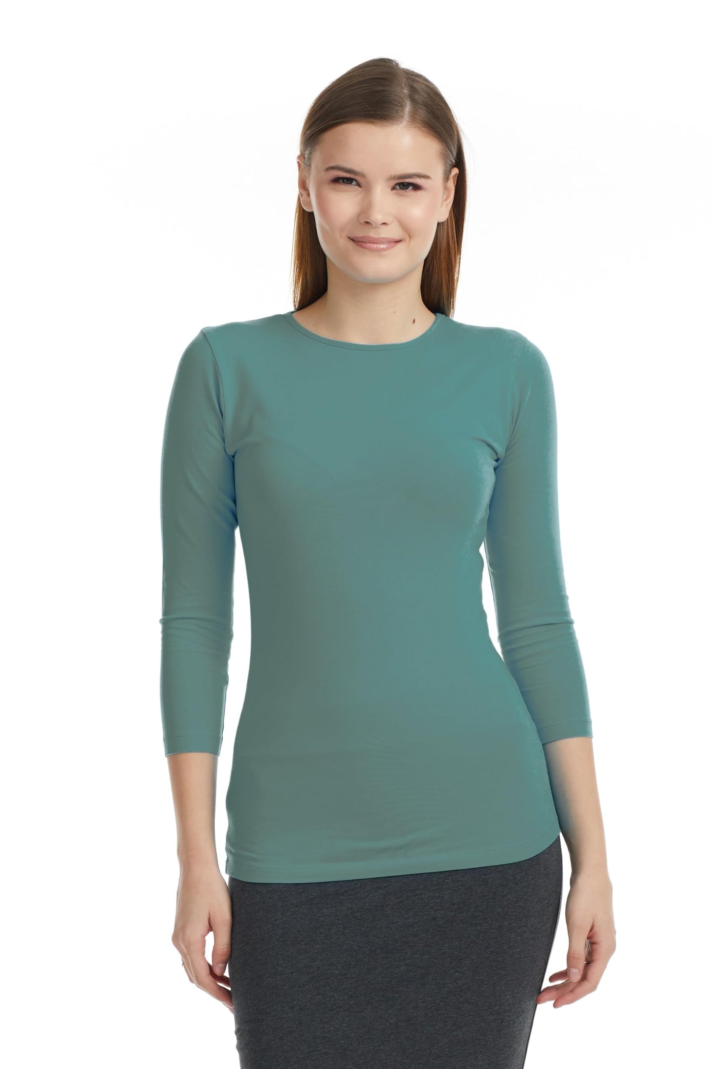 ESTEEZ Womens 3/4 Sleeve Cotton Snug Fit High Neck Base Layering T-Shirt