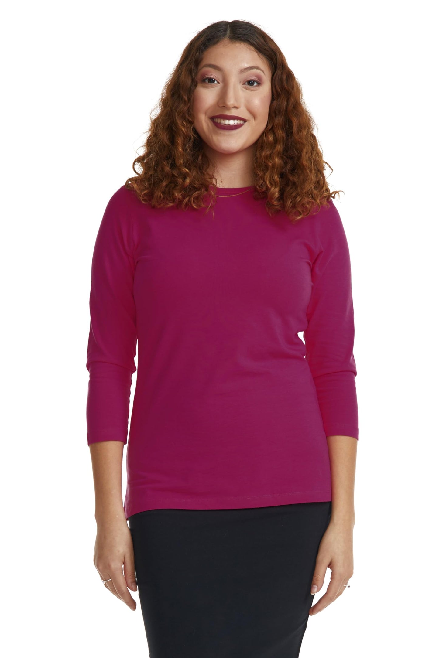 ESTEEZ 3/4 Sleeve Crew Neck Cotton T-Shirt for Women - Relaxed Fit - Base Layering Top