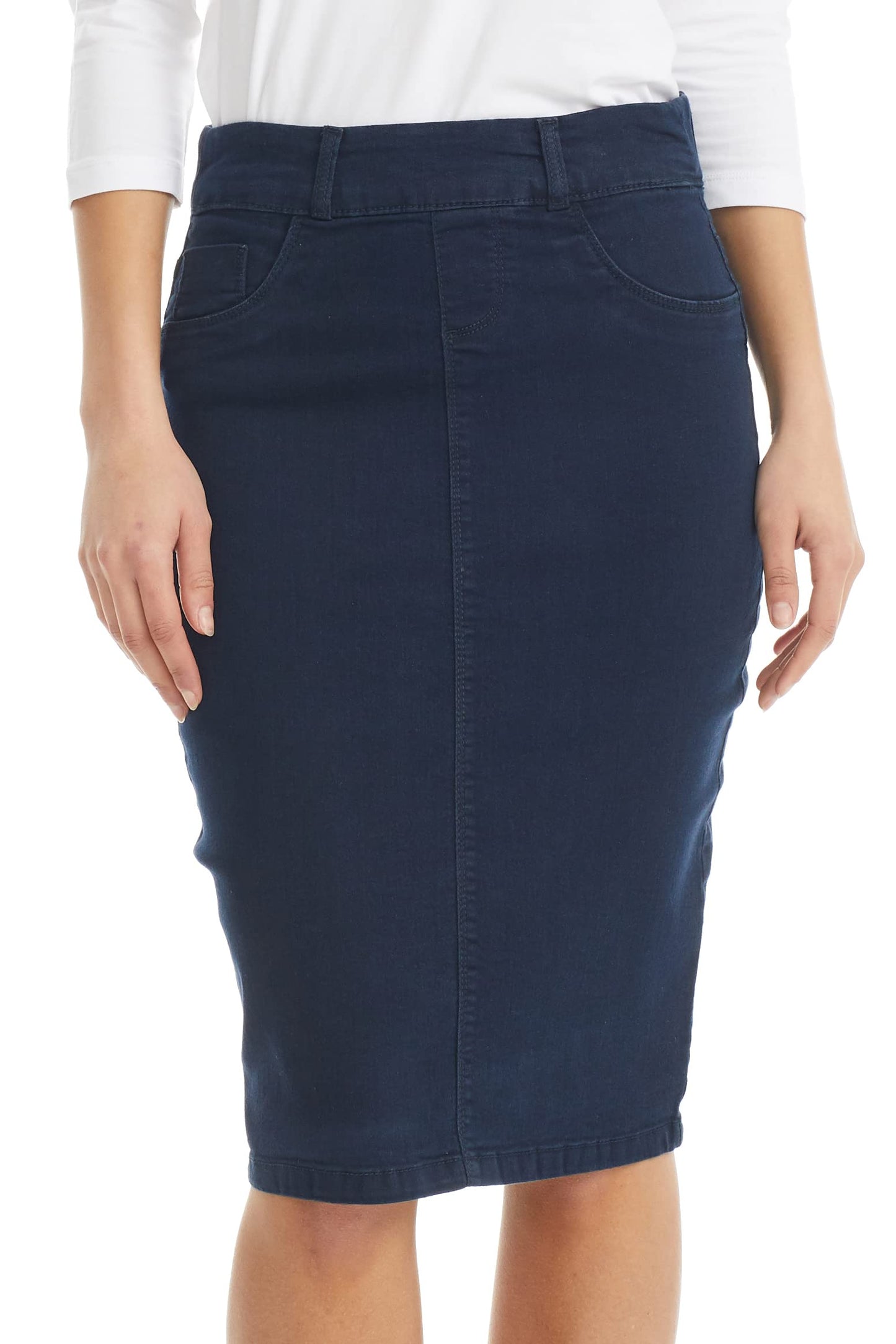 ESTEEZ Women's Stretch Denim Pencil Skirt – Soft, Flexible, Body-Hugging, Knee-Length Jean Skirt ‘Brooklyn’