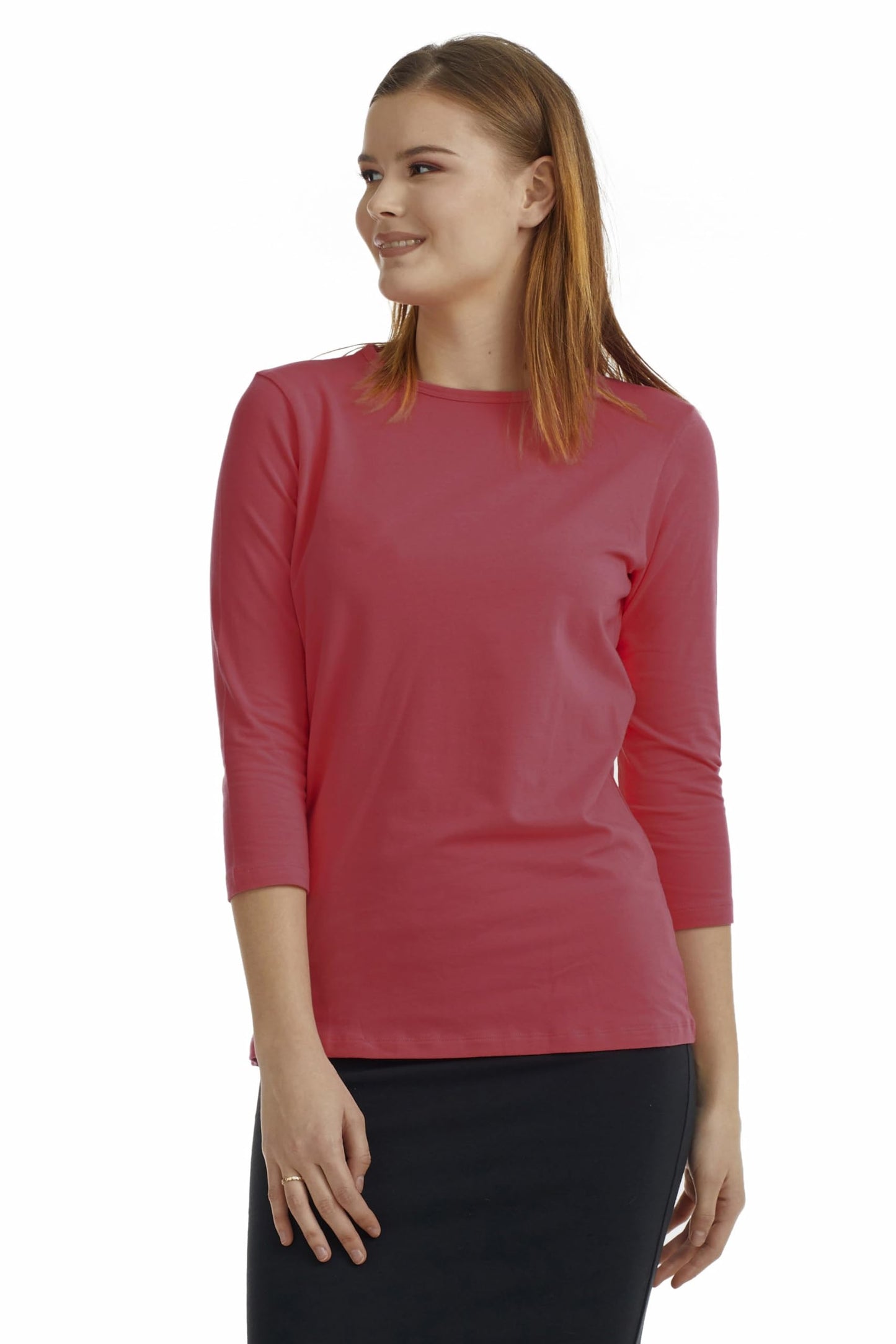 ESTEEZ 3/4 Sleeve Crew Neck Cotton T-Shirt for Women - Relaxed Fit - Base Layering Top