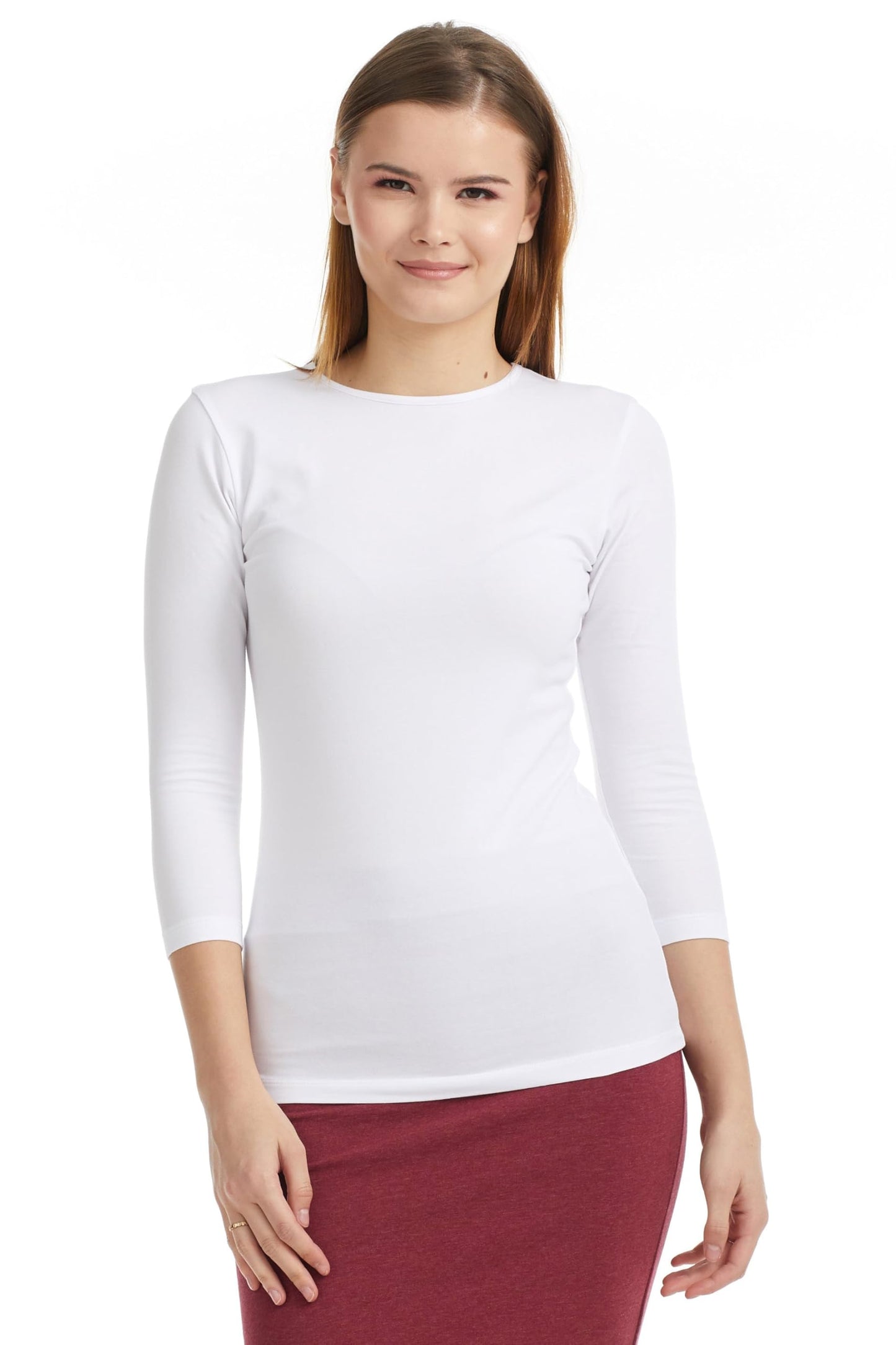 ESTEEZ Womens 3/4 Sleeve Cotton Snug Fit High Neck Base Layering T-Shirt