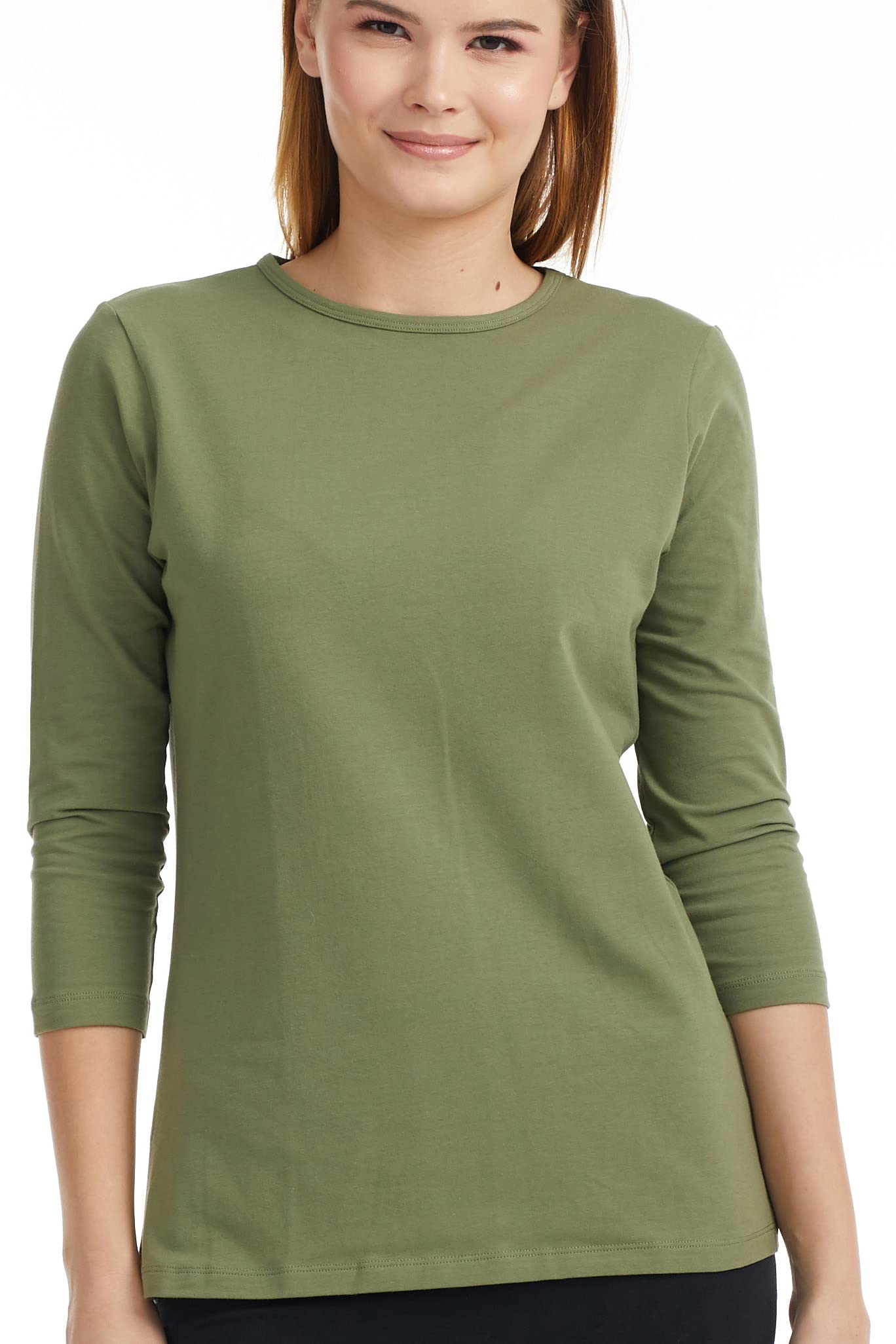 ESTEEZ 3/4 Sleeve Crew Neck Cotton T-Shirt for Women - Relaxed Fit - Base Layering Top