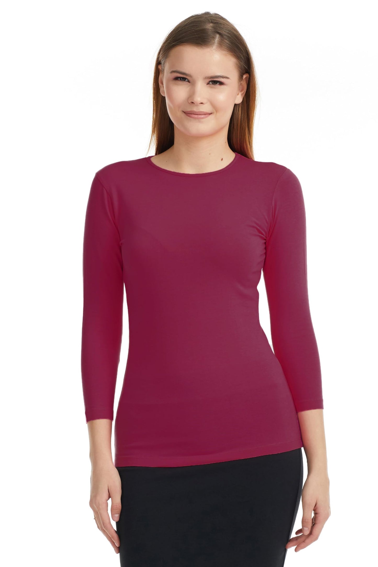 ESTEEZ Womens 3/4 Sleeve Cotton Snug Fit High Neck Base Layering T-Shirt