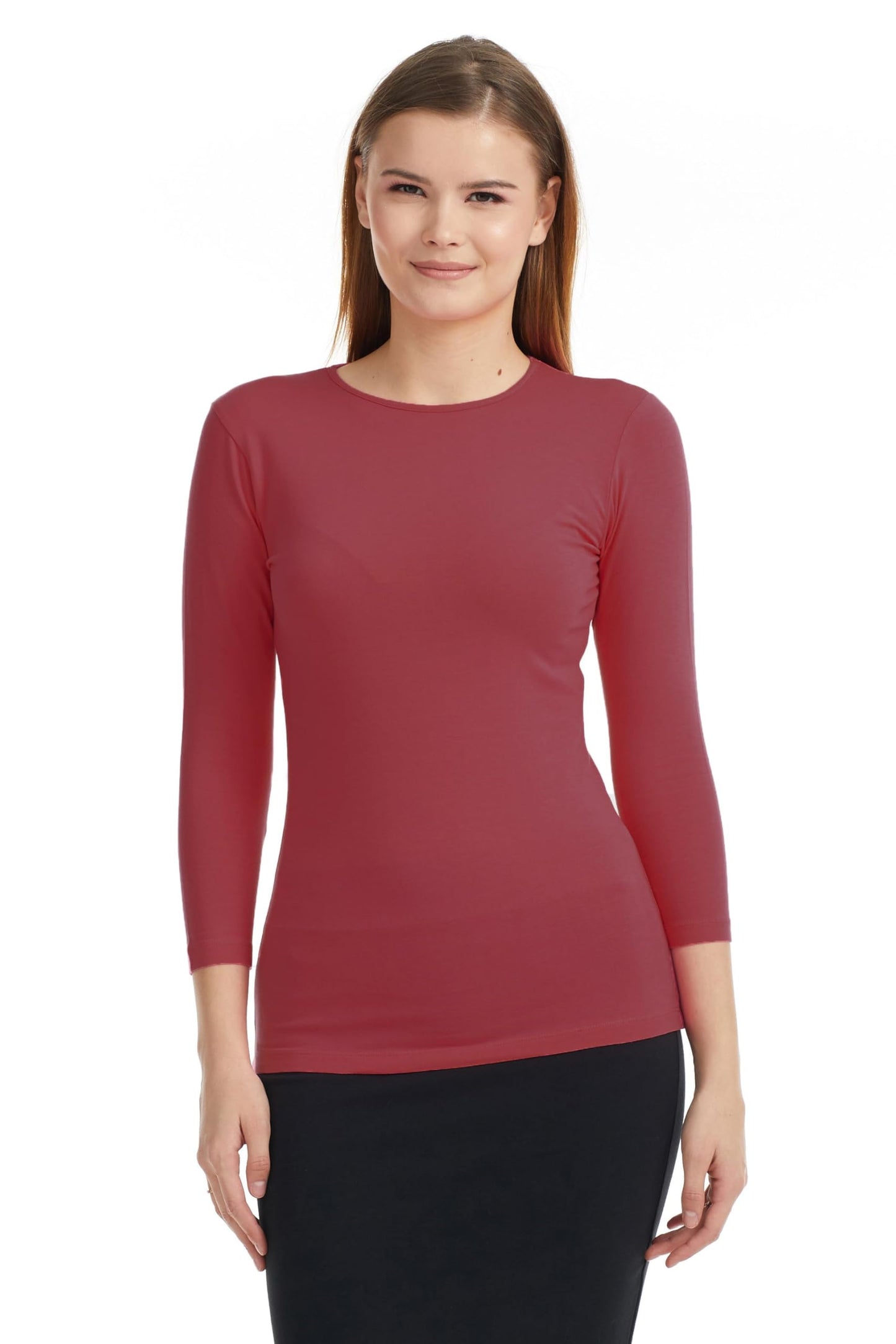 ESTEEZ Womens 3/4 Sleeve Cotton Snug Fit High Neck Base Layering T-Shirt