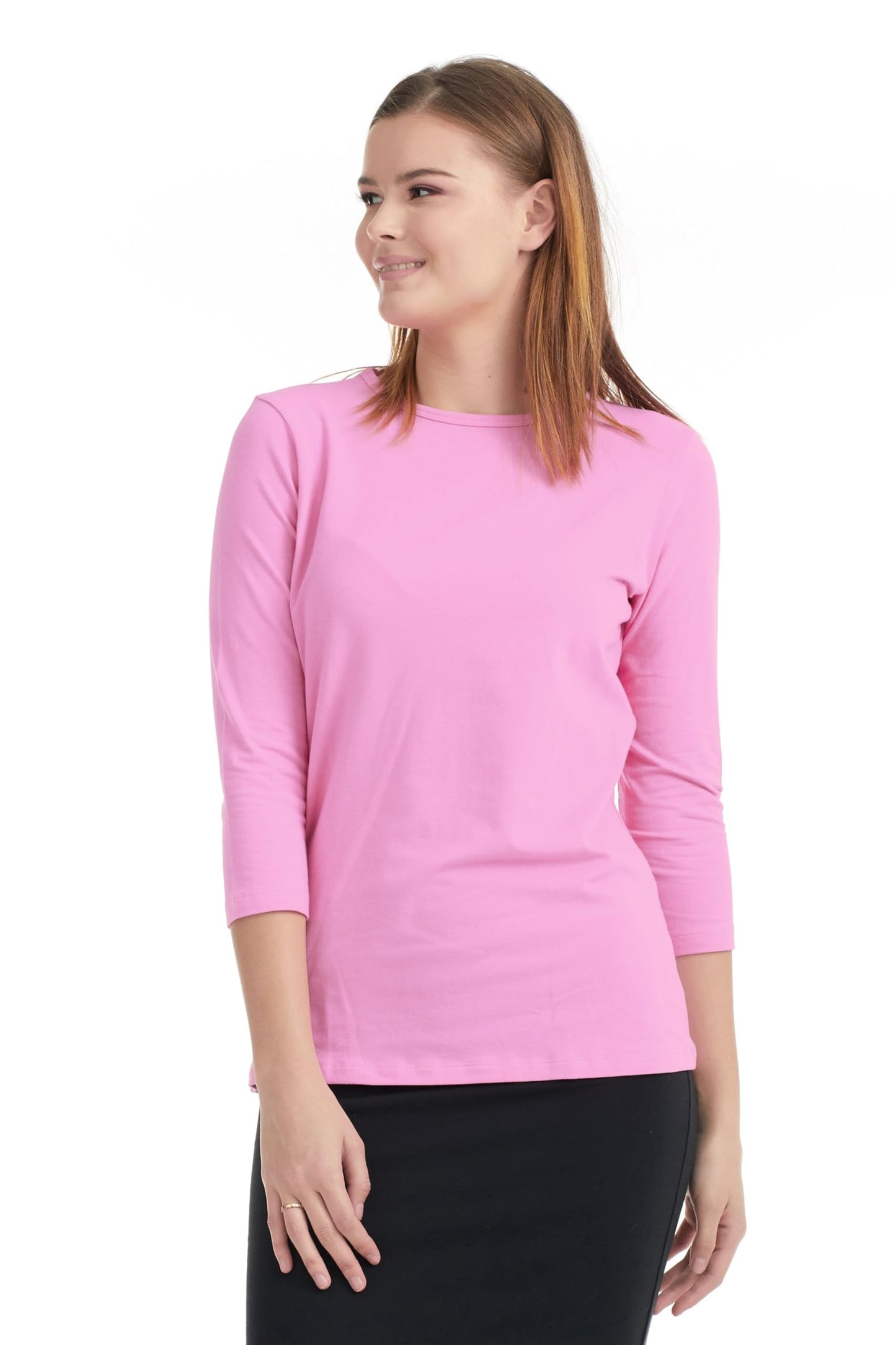 ESTEEZ 3/4 Sleeve Crew Neck Cotton T-Shirt for Women - Relaxed Fit - Base Layering Top