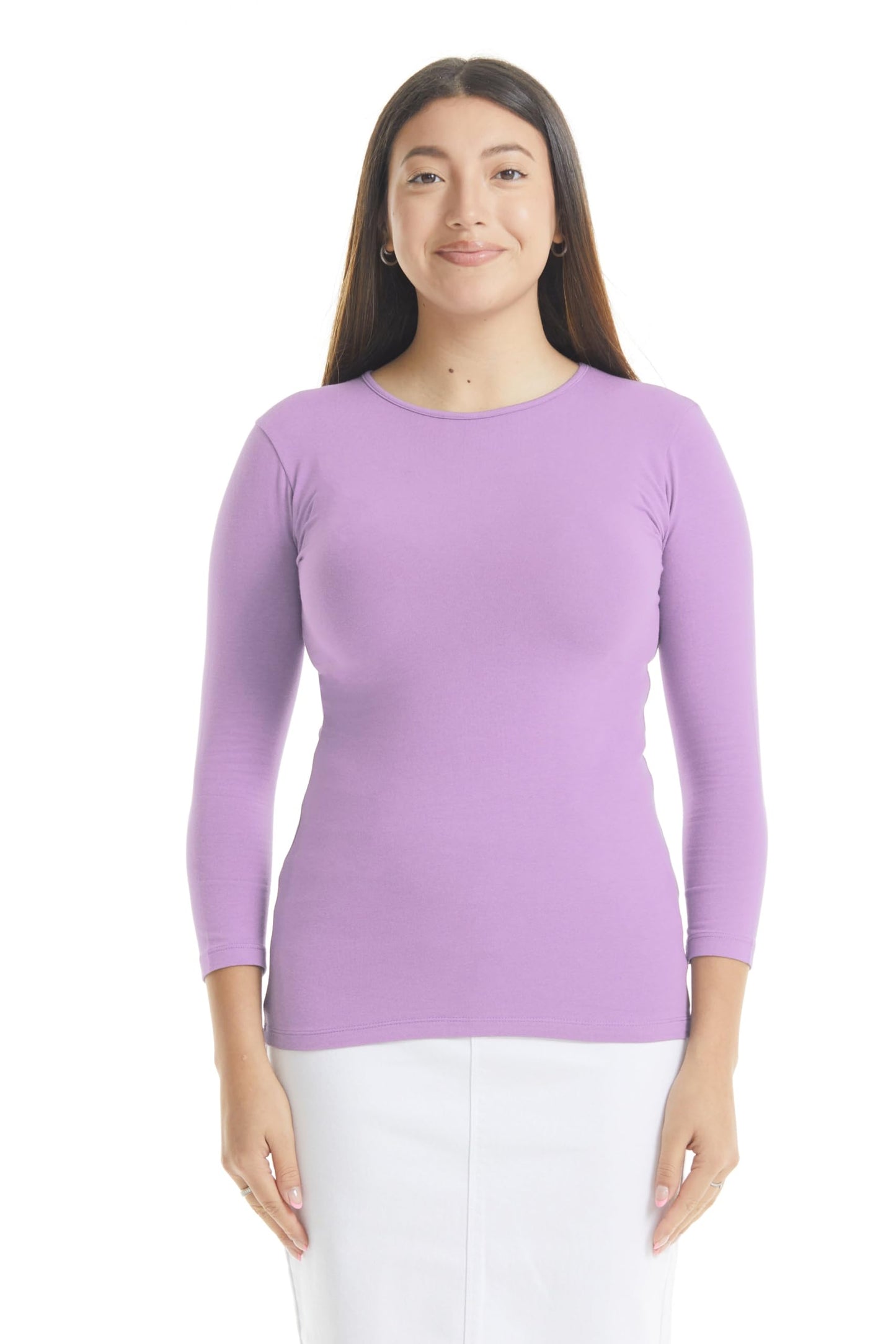 ESTEEZ Womens 3/4 Sleeve Cotton Snug Fit High Neck Base Layering T-Shirt