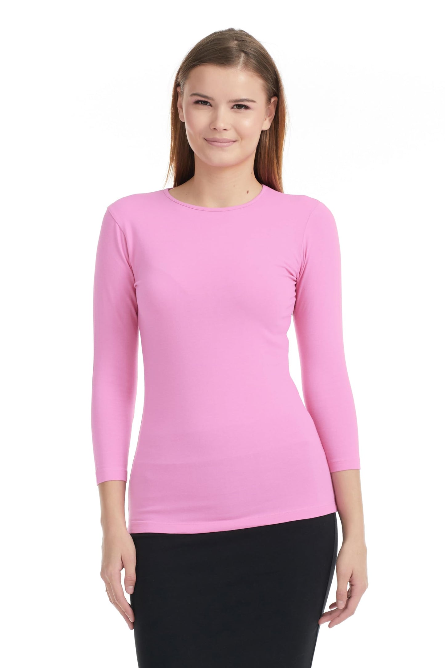 ESTEEZ Womens 3/4 Sleeve Cotton Snug Fit High Neck Base Layering T-Shirt