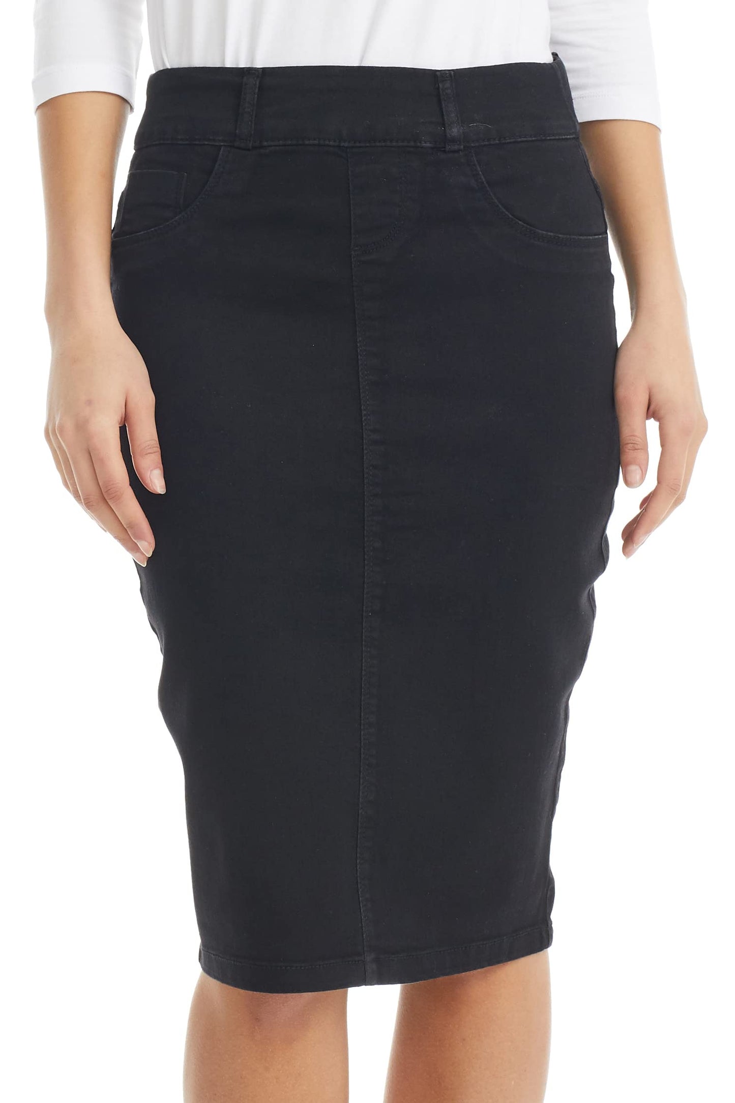 ESTEEZ Women's Stretch Denim Pencil Skirt – Soft, Flexible, Body-Hugging, Knee-Length Jean Skirt ‘Brooklyn’