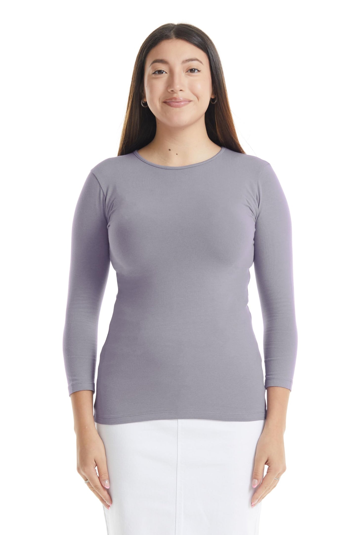 ESTEEZ Womens 3/4 Sleeve Cotton Snug Fit High Neck Base Layering T-Shirt