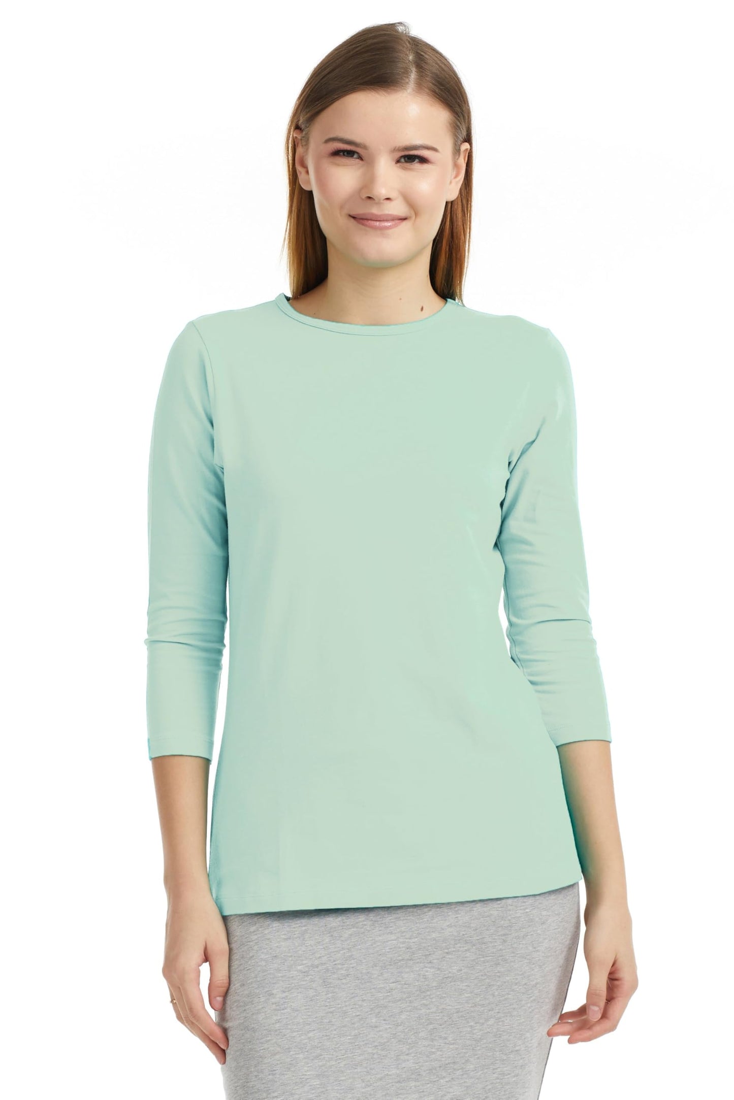 ESTEEZ 3/4 Sleeve Crew Neck Cotton T-Shirt for Women - Relaxed Fit - Base Layering Top