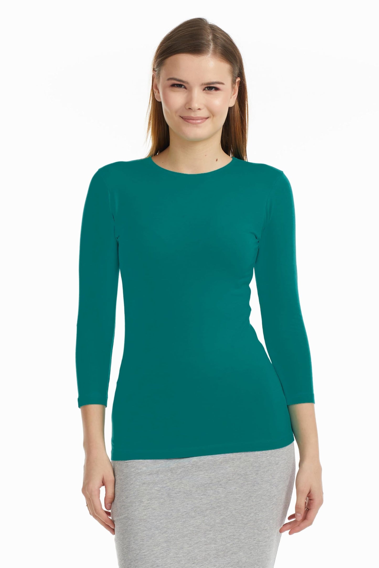 ESTEEZ Womens 3/4 Sleeve Cotton Snug Fit High Neck Base Layering T-Shirt