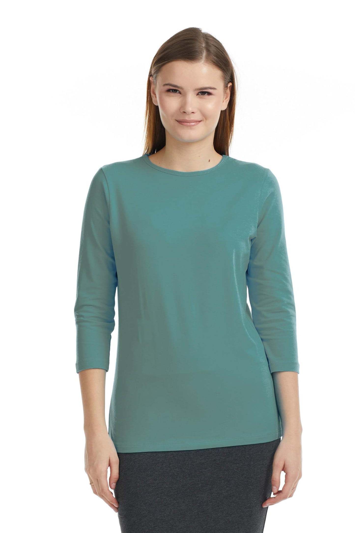 ESTEEZ 3/4 Sleeve Crew Neck Cotton T-Shirt for Women - Relaxed Fit - Base Layering Top