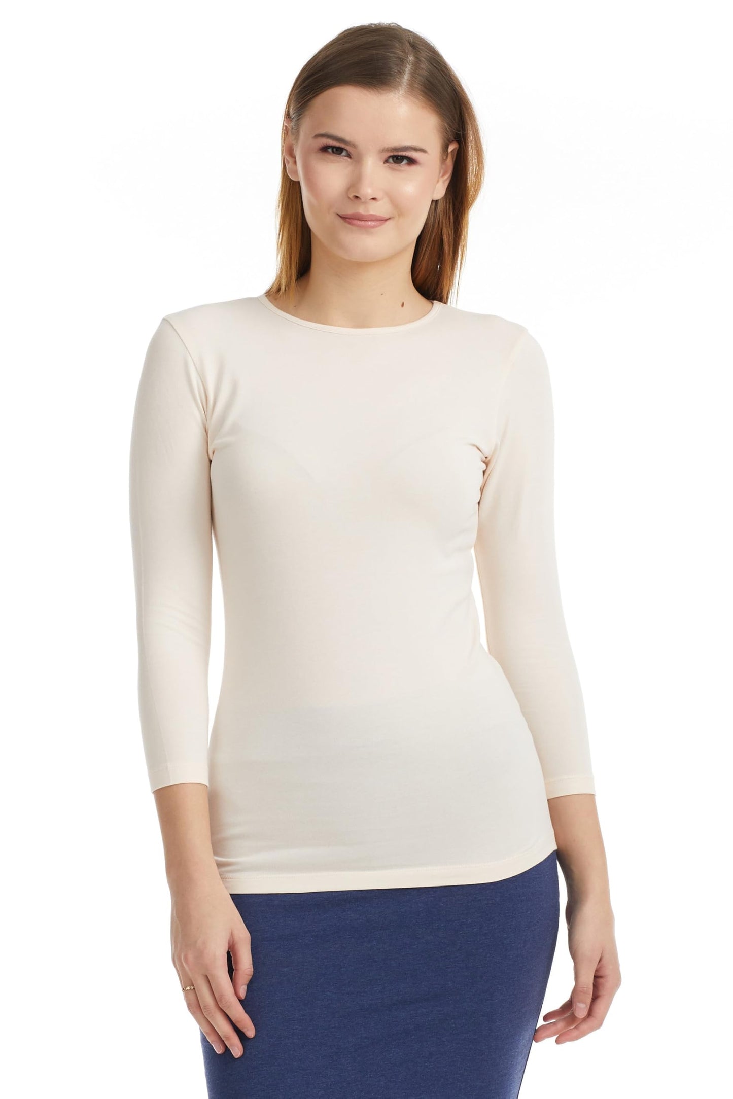 ESTEEZ Womens 3/4 Sleeve Cotton Snug Fit High Neck Base Layering T-Shirt