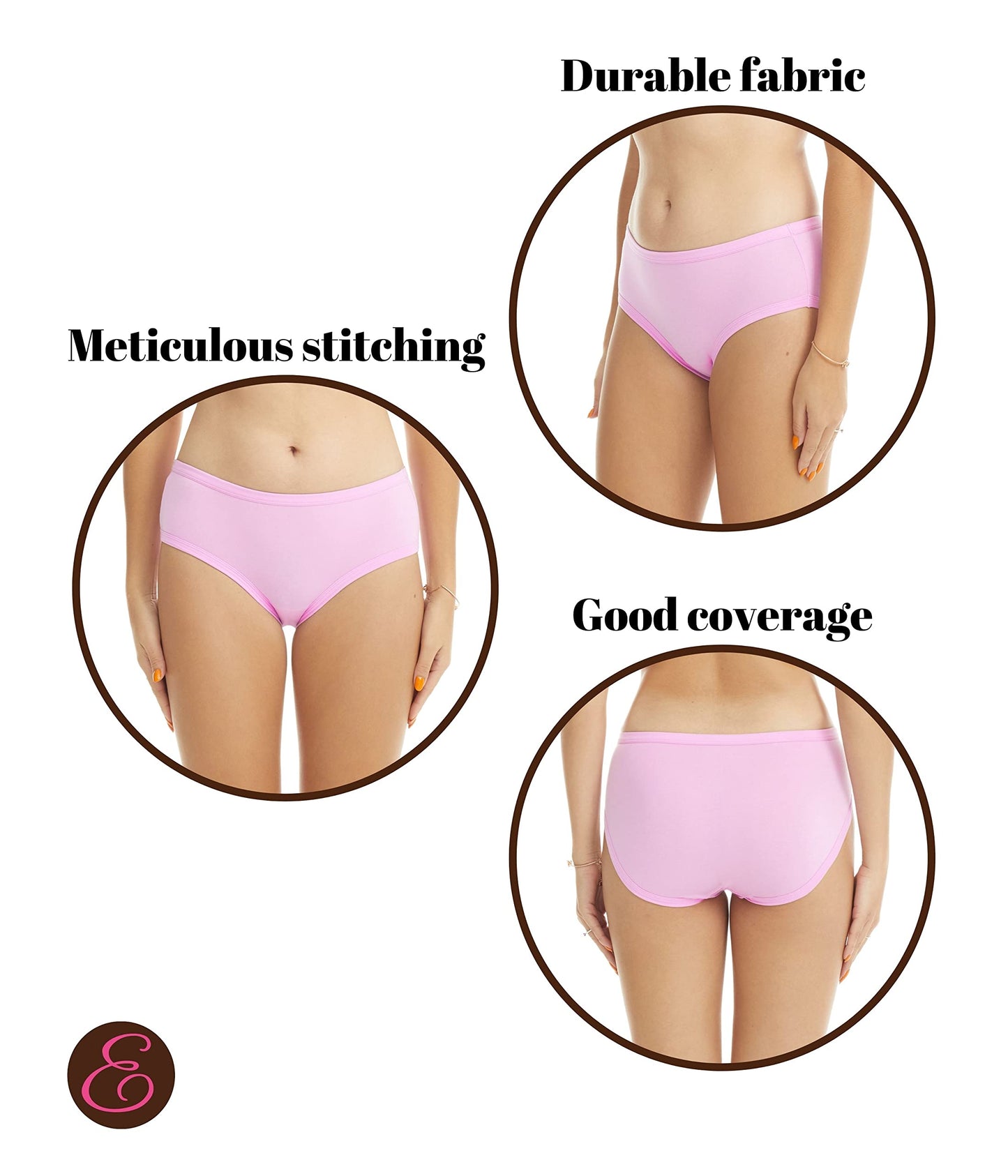 ESTEEZ Women's Breathable Soft Stretch Cotton Underwear - Mid/High Rise Briefs - Low Rise Bikini - Boyshorts
