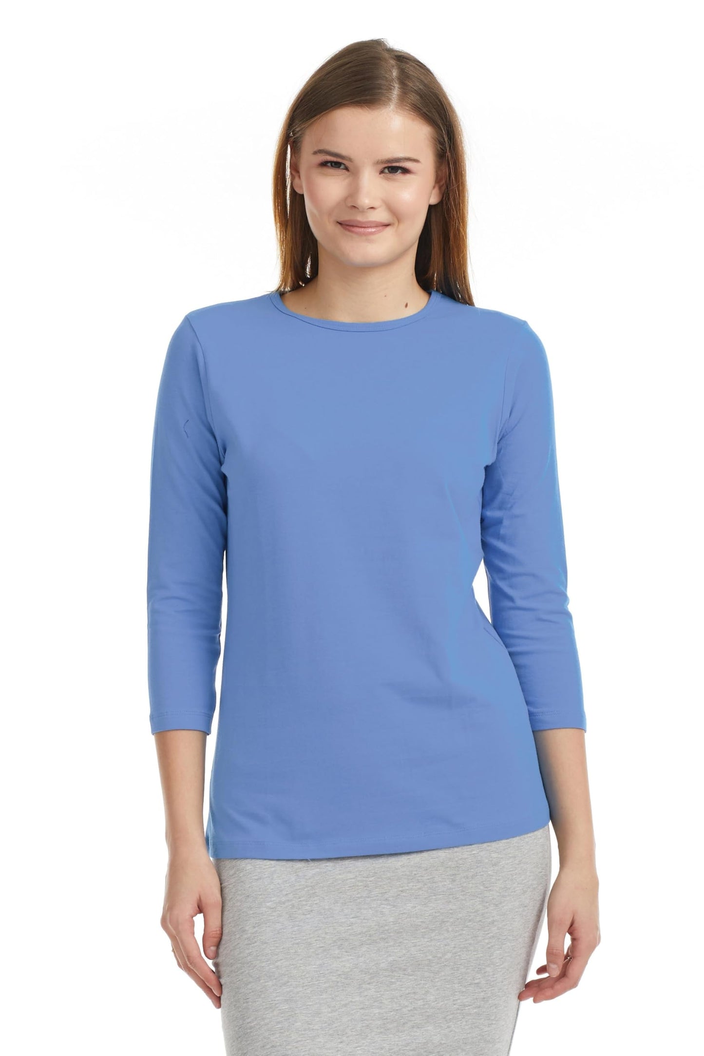ESTEEZ 3/4 Sleeve Crew Neck Cotton T-Shirt for Women - Relaxed Fit - Base Layering Top