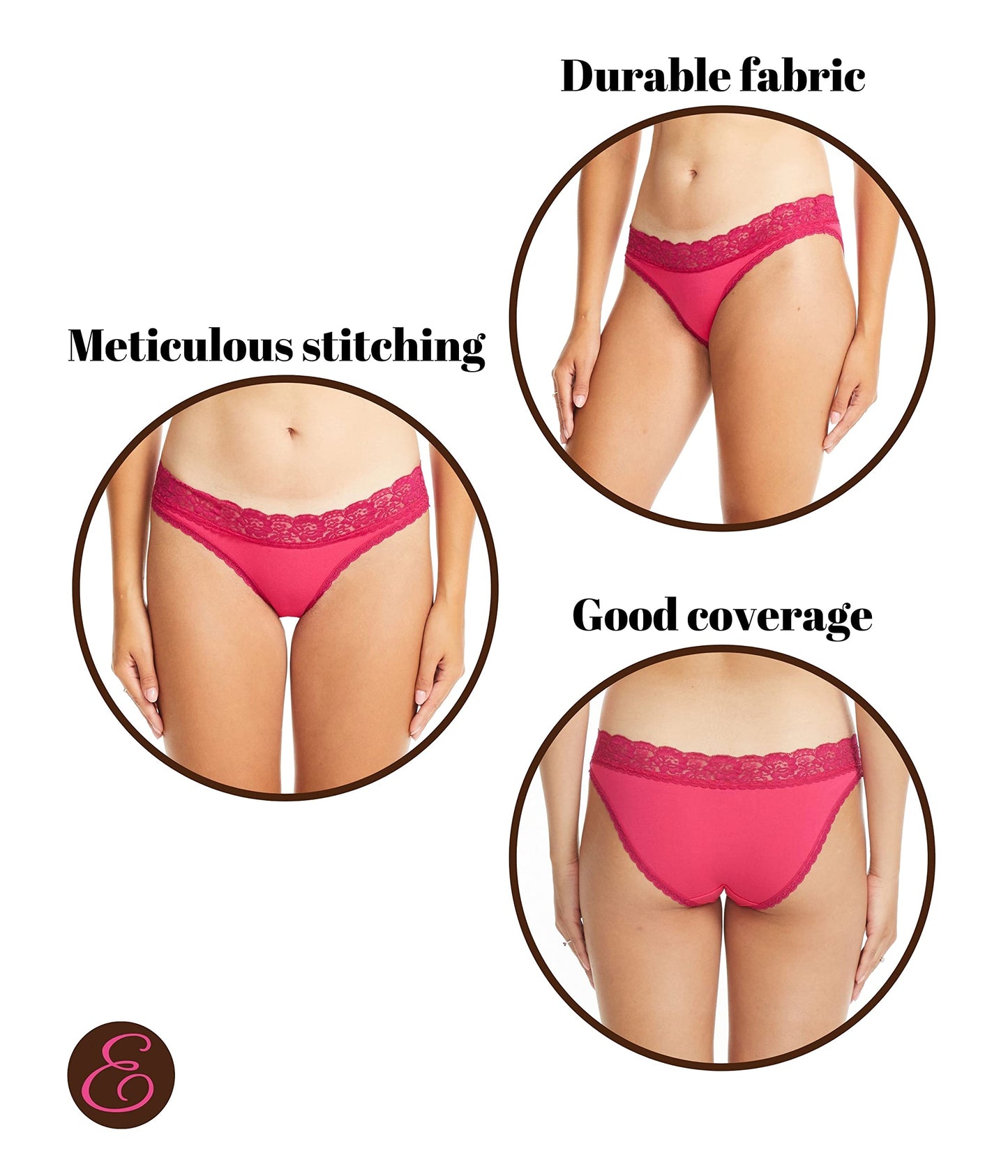 ESTEEZ Comfy Cotton Underwear Panties for Women with Lace Trim Bikini - Hipster - Hi Cut