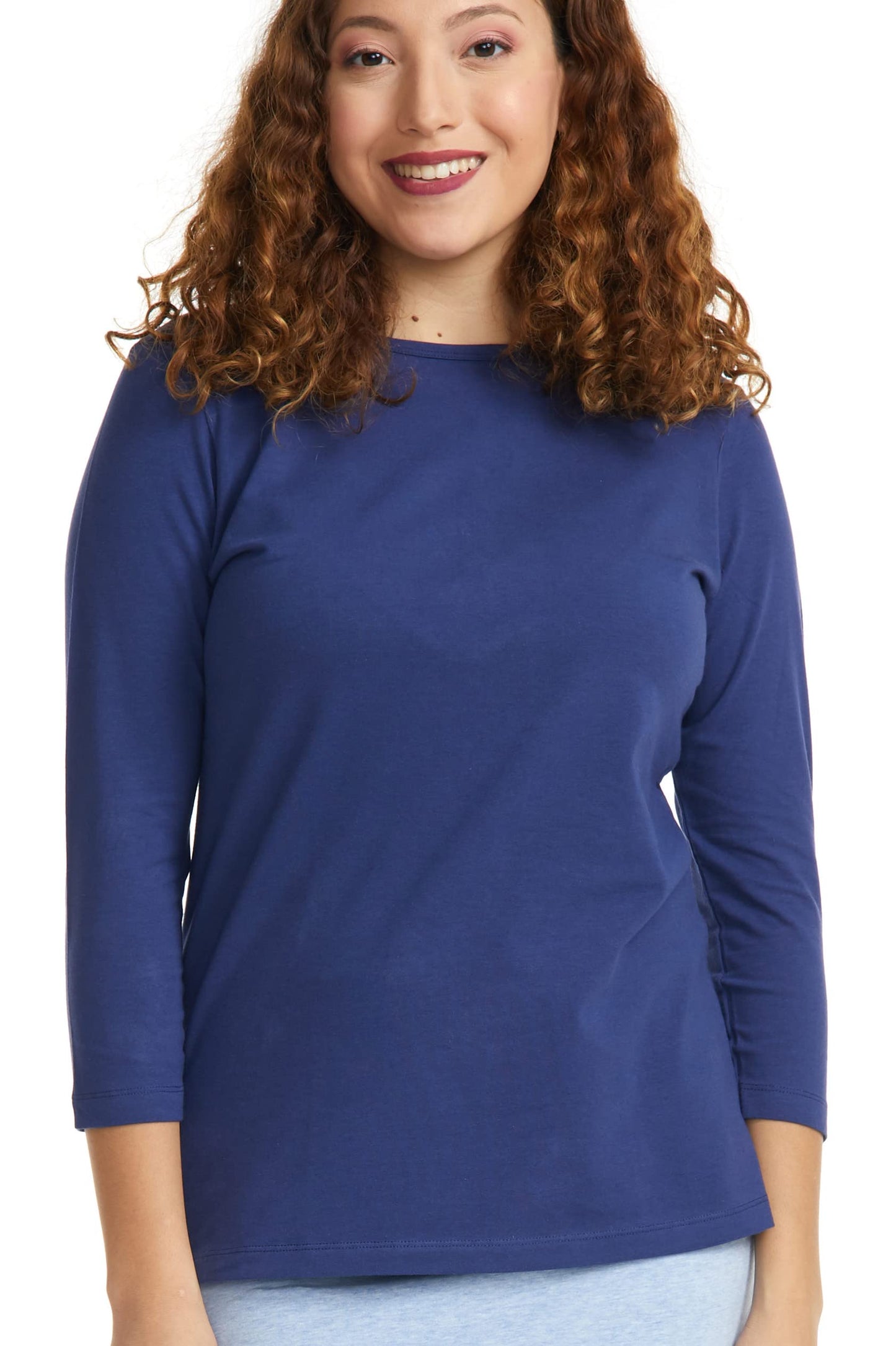ESTEEZ 3/4 Sleeve Crew Neck Cotton T-Shirt for Women - Relaxed Fit - Base Layering Top