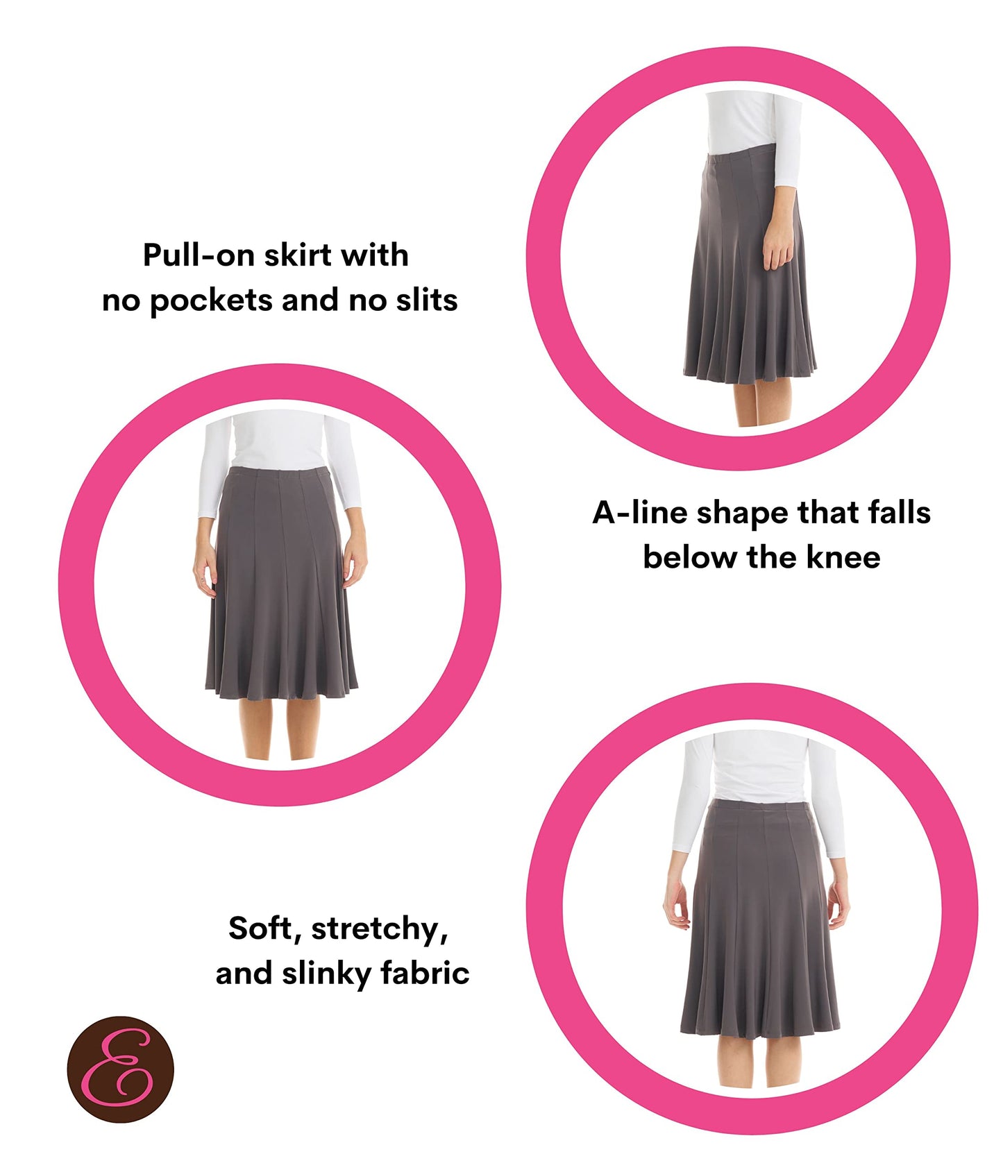 ESTEEZ Stretchy A-Line Skirt for Women - Knee Length/Midi