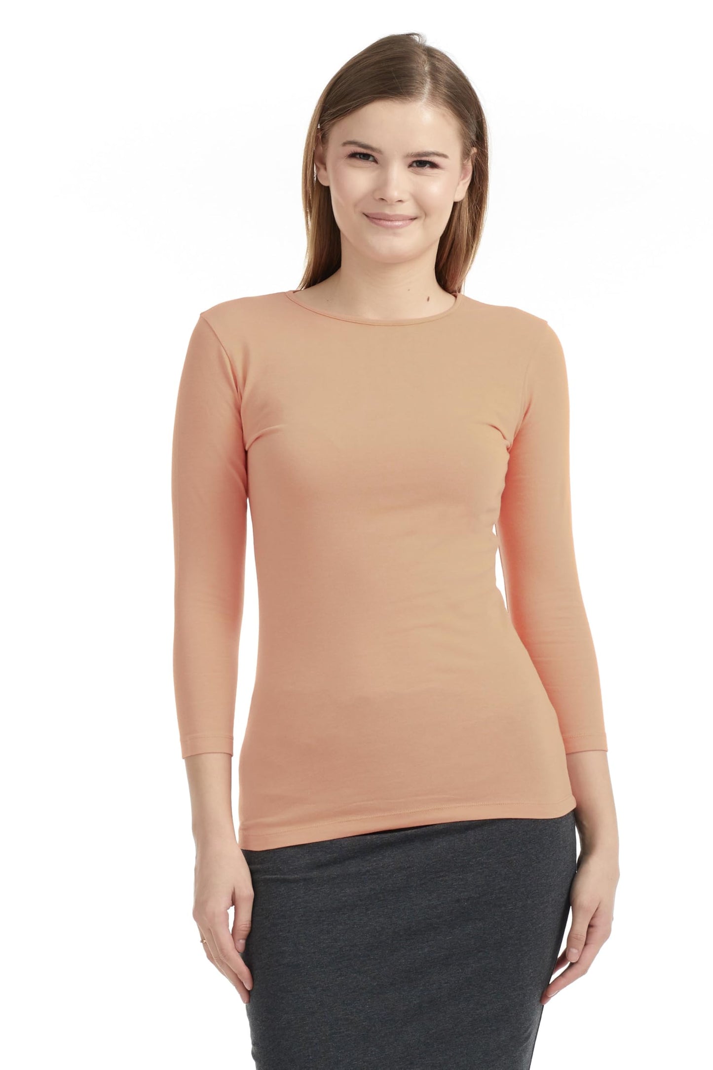 ESTEEZ Womens 3/4 Sleeve Cotton Snug Fit High Neck Base Layering T-Shirt