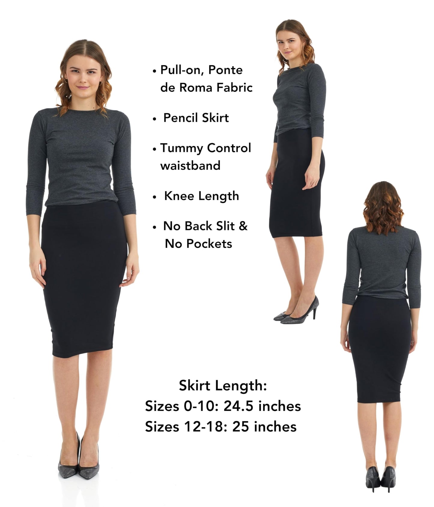 ESTEEZ Women's Pull-On Stretch Ponte Office Pencil Skirt 'Houston'