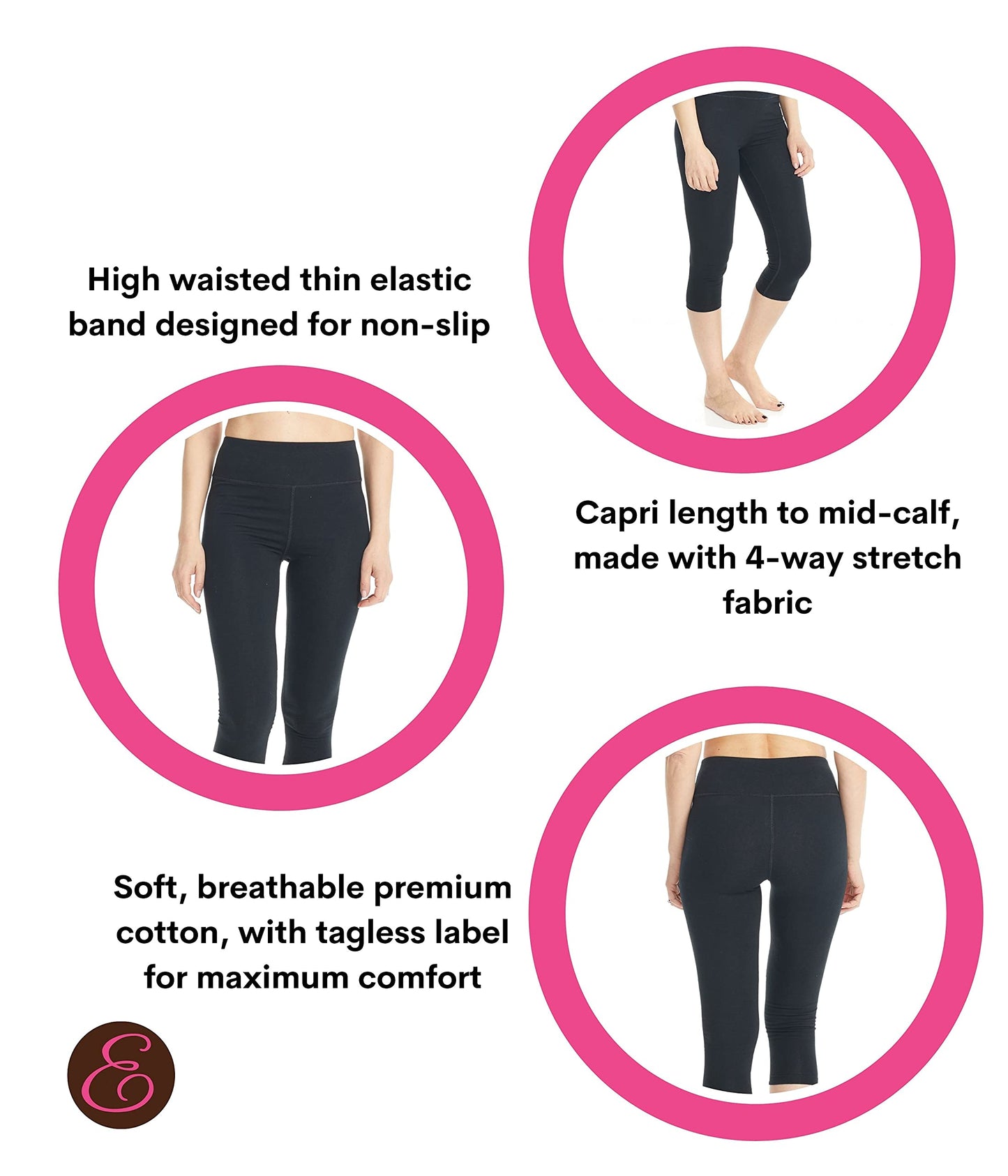 ESTEEZ High Waisted Soft Cotton Spandex Leggings-Shorts for Women - Full Leg - Capri - Biker Shorts - Shorts