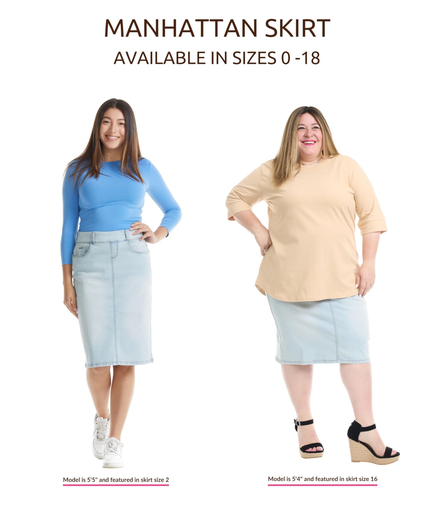 ESTEEZ Women's Stretchy Denim Jean Skirt - Straight Knee-Length with Pockets - Classic & Modest Design - Manhattan