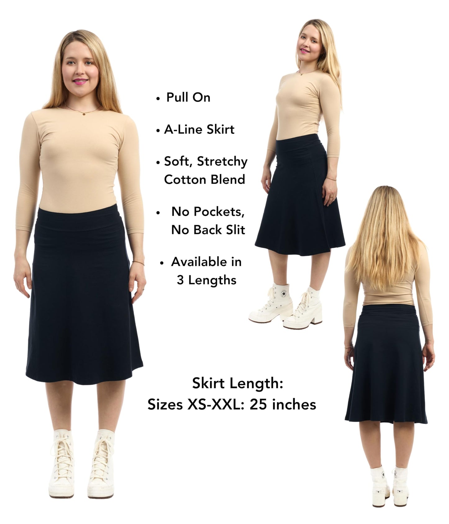 ESTEEZ Womens Cotton A-Line Skirt 23 Inch 25 Inch 27 Inch