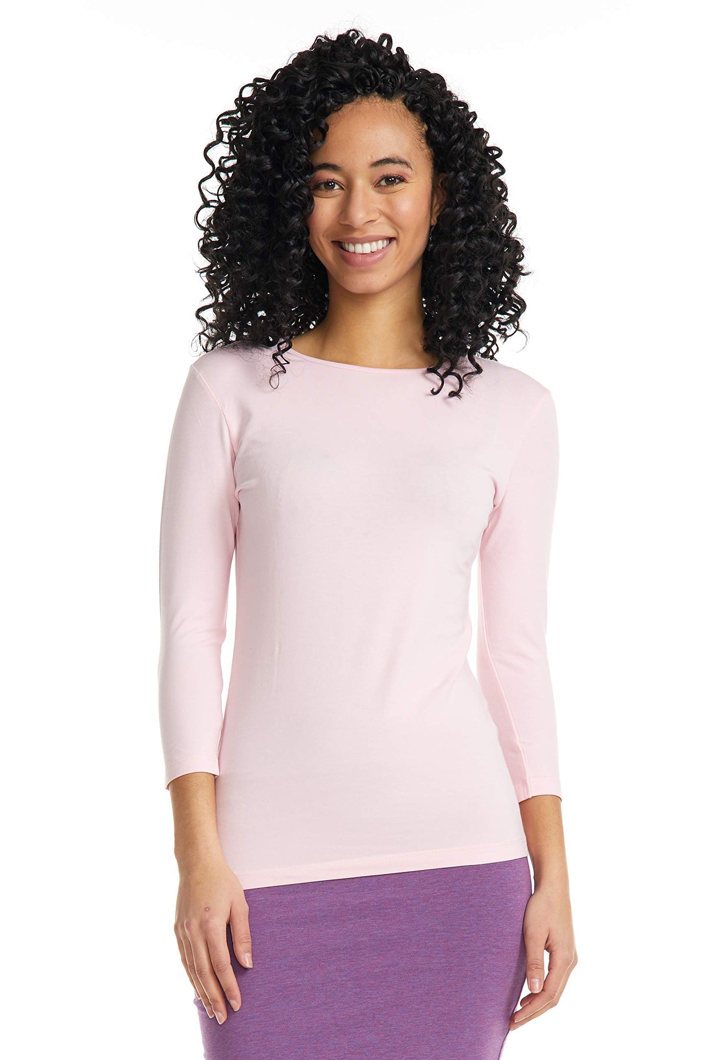 ESTEEZ Womens 3/4 Sleeve Cotton Snug Fit High Neck Base Layering T-Shirt