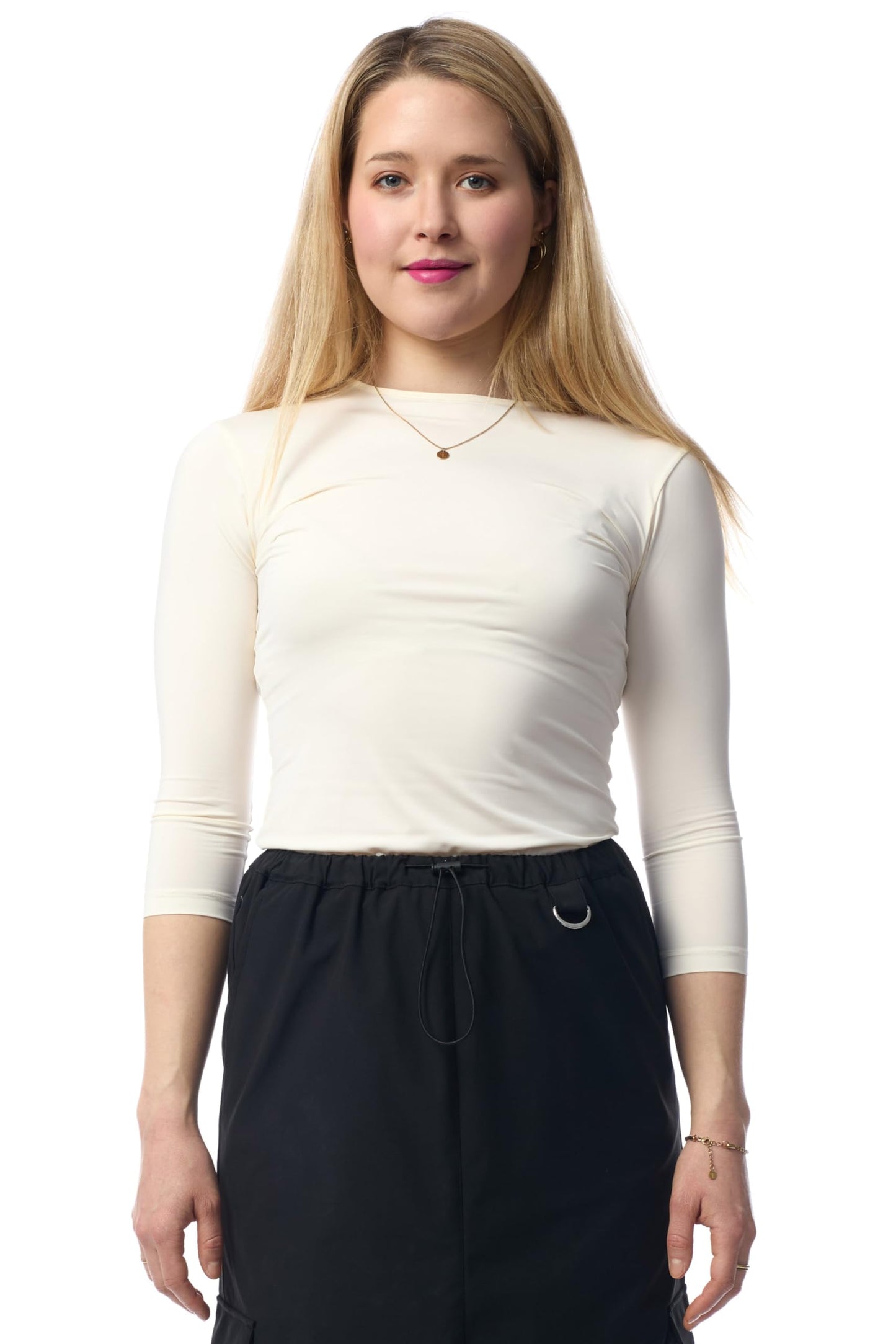 ESTEEZ 3/4 Sleeve Fancy Slinky Crew Neck T-Shirt for Women Base Layering Top Snug Fit