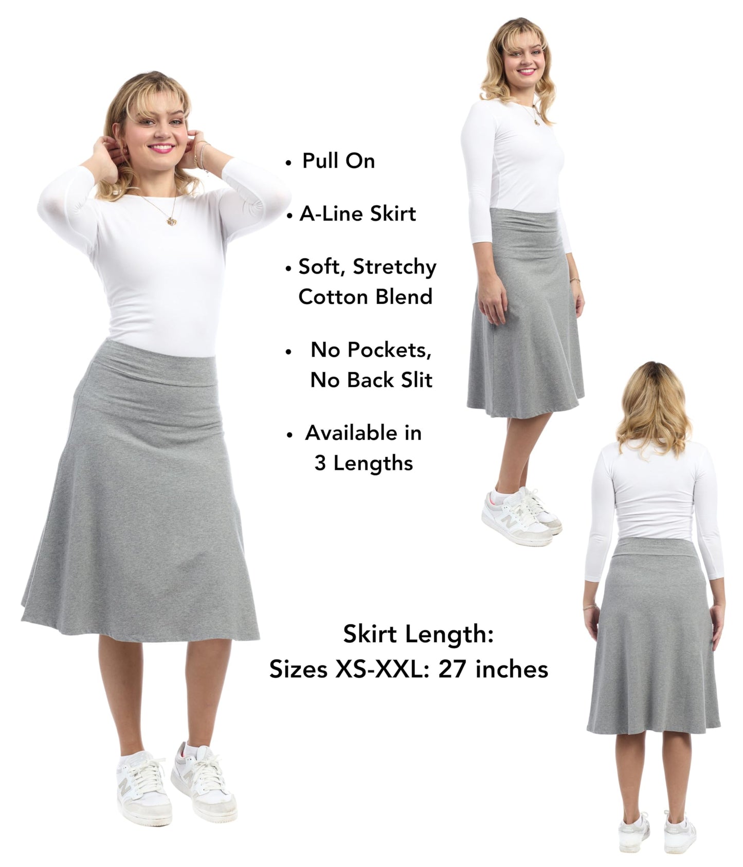 ESTEEZ Womens Cotton A-Line Skirt 23 Inch 25 Inch 27 Inch