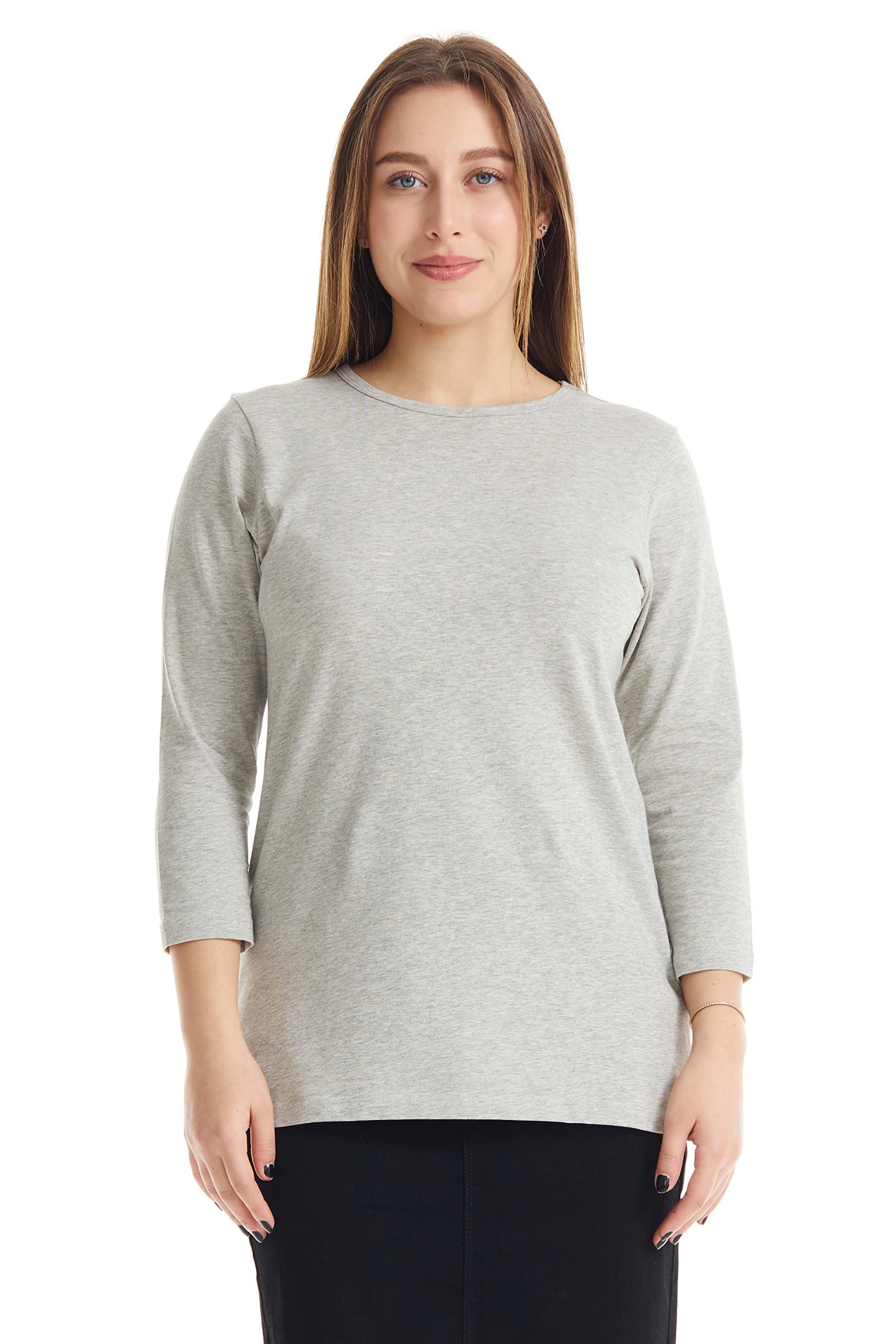 ESTEEZ 3/4 Sleeve Crew Neck Cotton T-Shirt for Women - Relaxed Fit - Base Layering Top