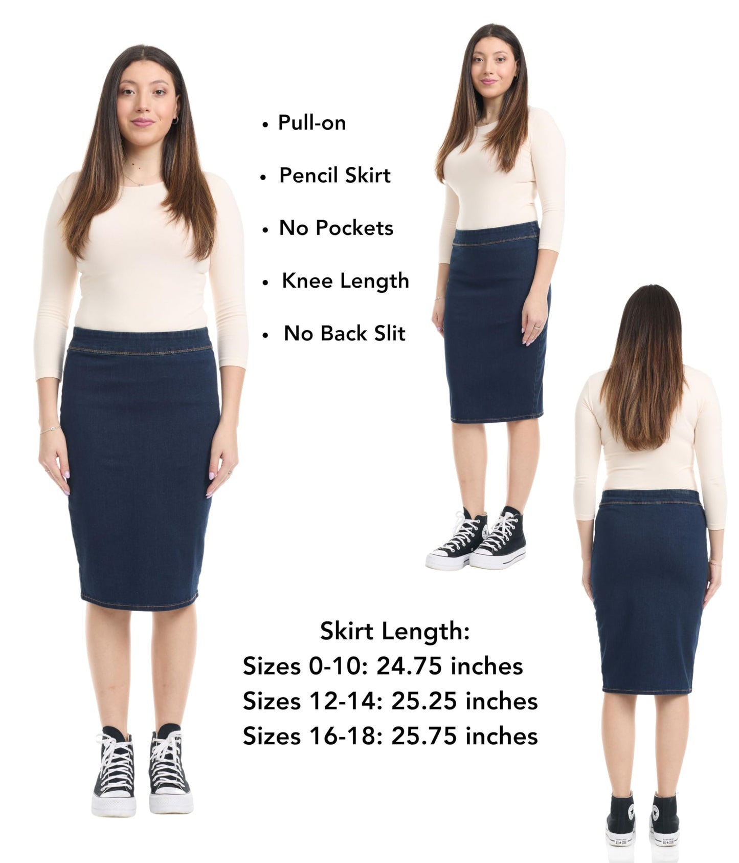 ESTEEZ Womens Jean Pencil Skirt - Pull-On - 4 Way Stretch Denim 'Venice'