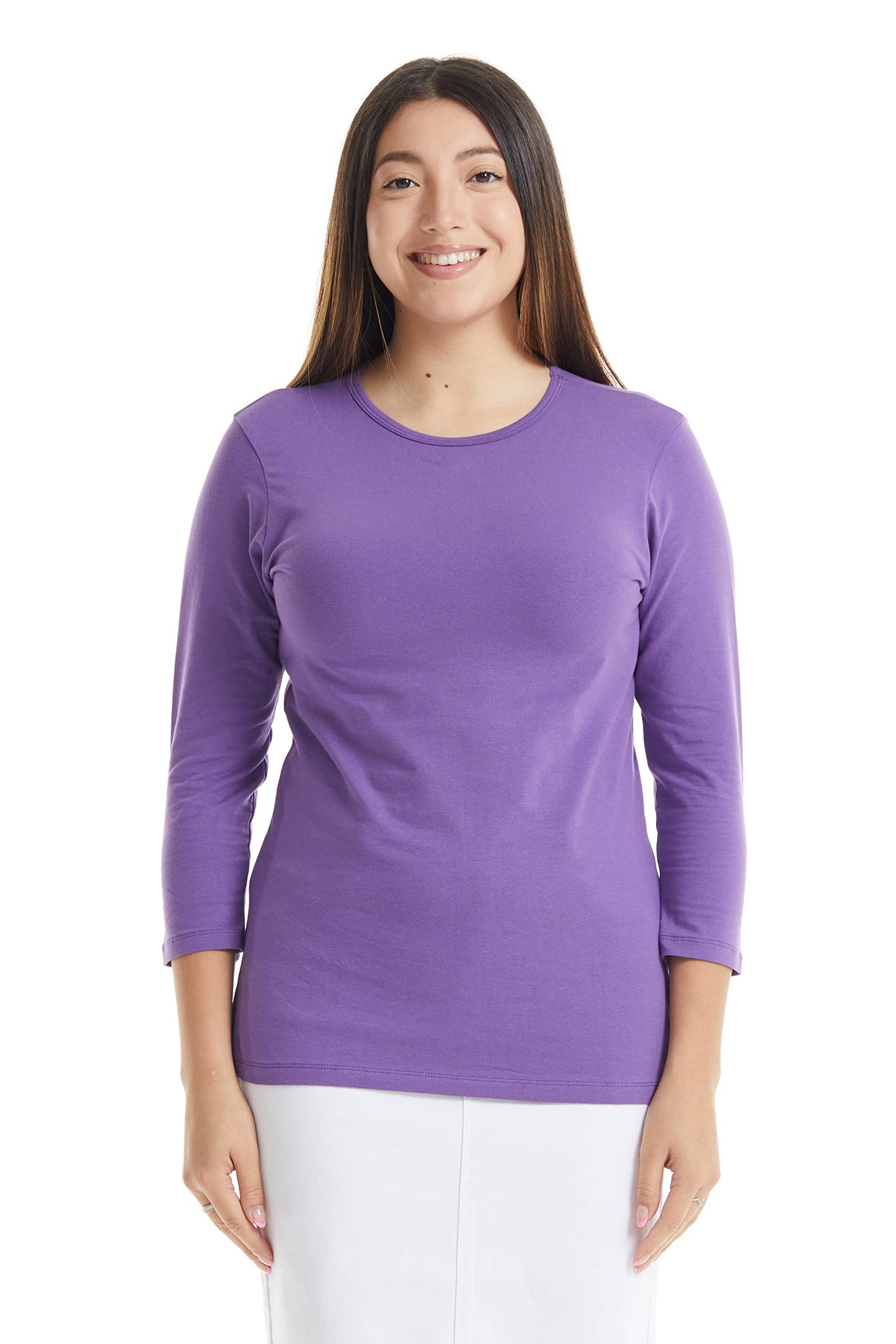 ESTEEZ 3/4 Sleeve Crew Neck Cotton T-Shirt for Women - Relaxed Fit - Base Layering Top