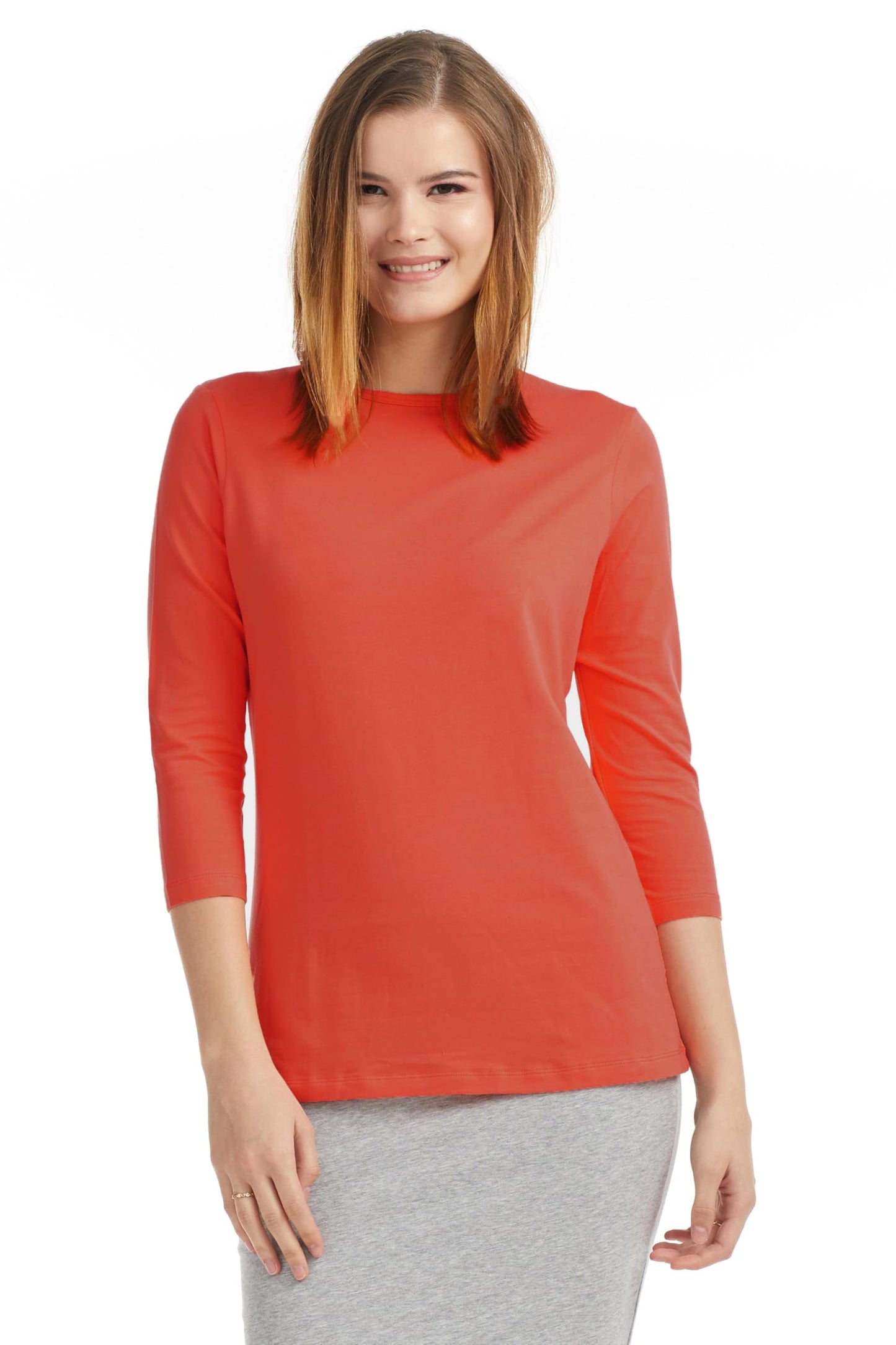 ESTEEZ 3/4 Sleeve Crew Neck Cotton T-Shirt for Women - Relaxed Fit - Base Layering Top
