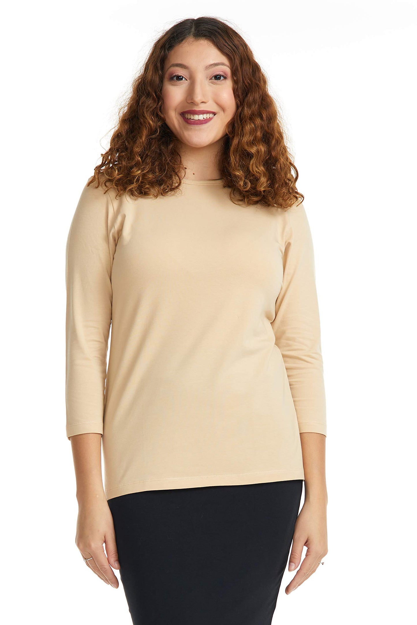 ESTEEZ 3/4 Sleeve Crew Neck Cotton T-Shirt for Women - Relaxed Fit - Base Layering Top