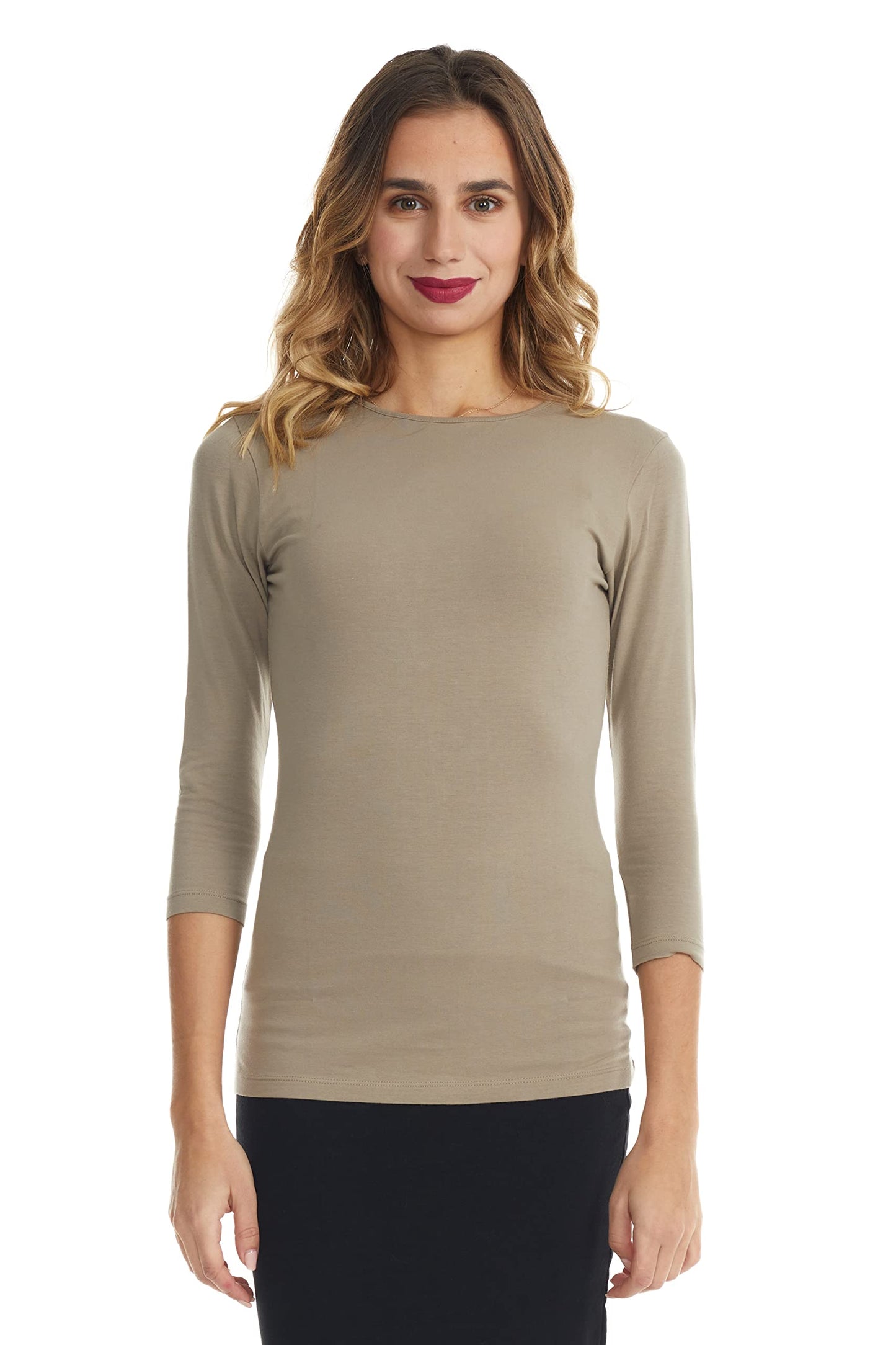 ESTEEZ Womens 3/4 Sleeve Cotton Snug Fit High Neck Base Layering T-Shirt