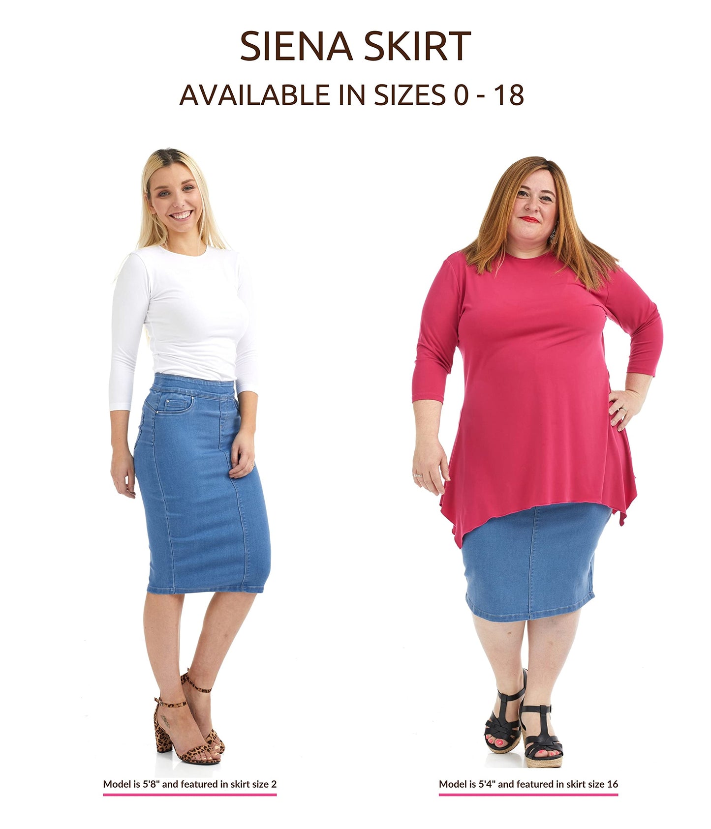 ESTEEZ High Waisted Pull-on Knee Length Stretch Denim Jean Skirt for Women - Siena