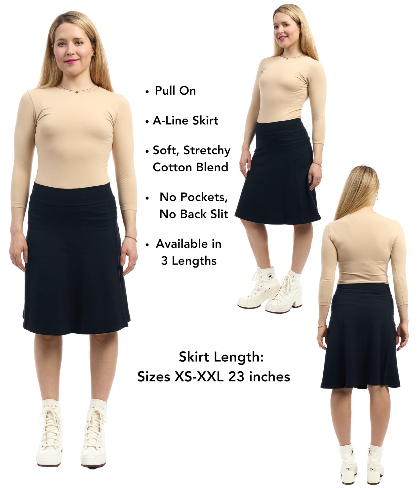 ESTEEZ Womens Cotton A-Line Skirt 23 Inch 25 Inch 27 Inch