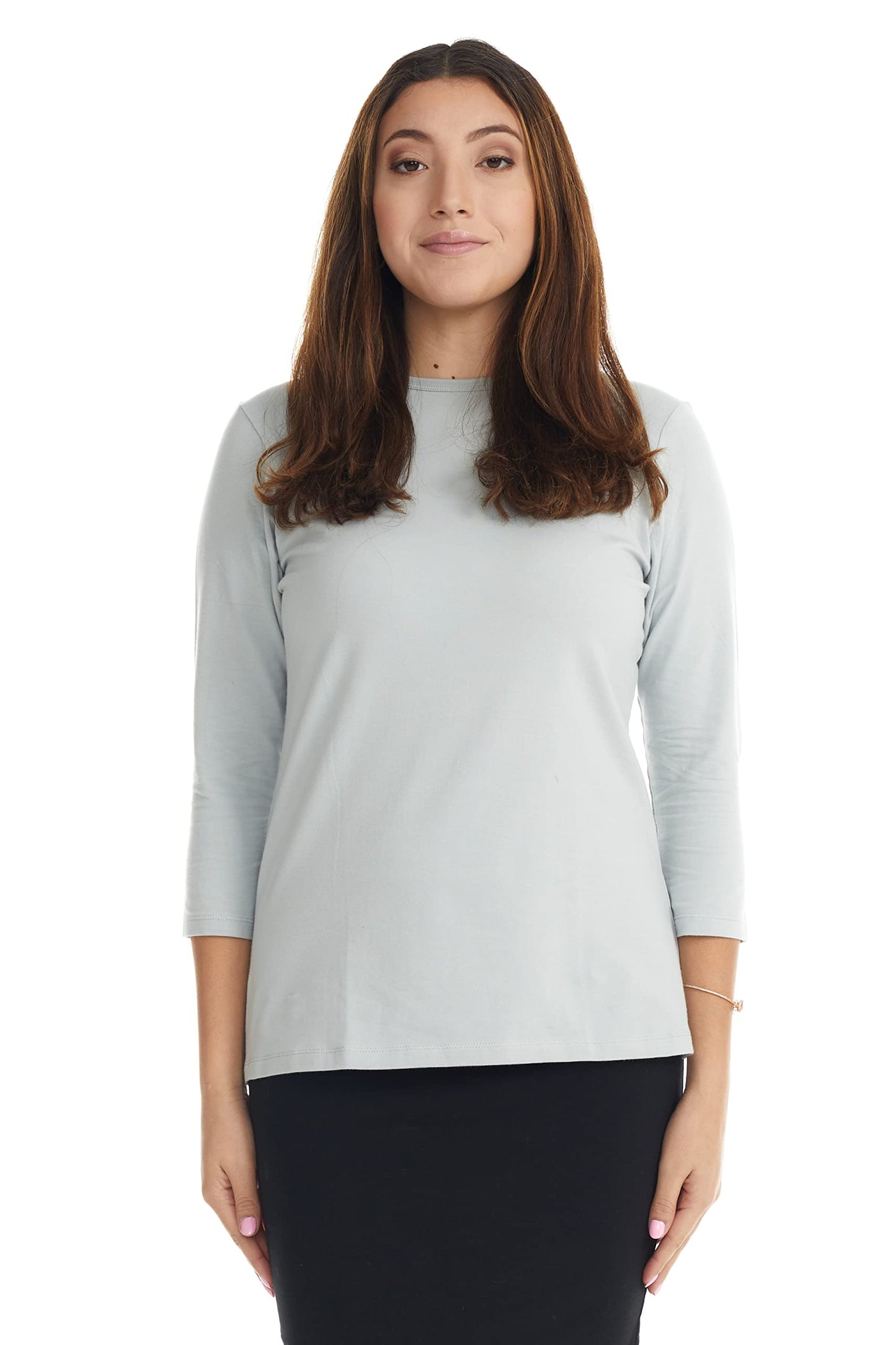 ESTEEZ 3/4 Sleeve Crew Neck Cotton T-Shirt for Women - Relaxed Fit - Base Layering Top