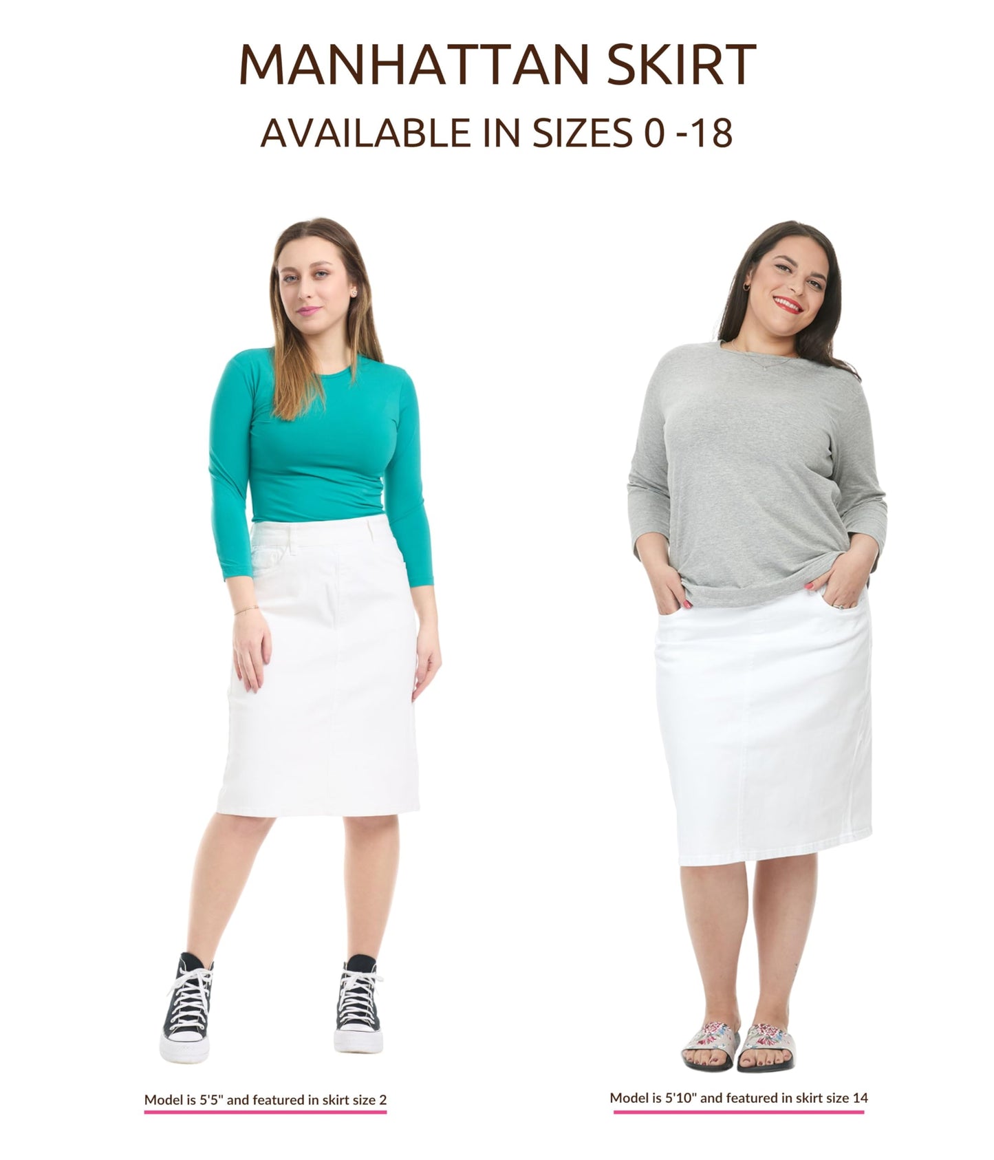 ESTEEZ Women's Stretchy Denim Jean Skirt - Straight Knee-Length with Pockets - Classic & Modest Design - Manhattan