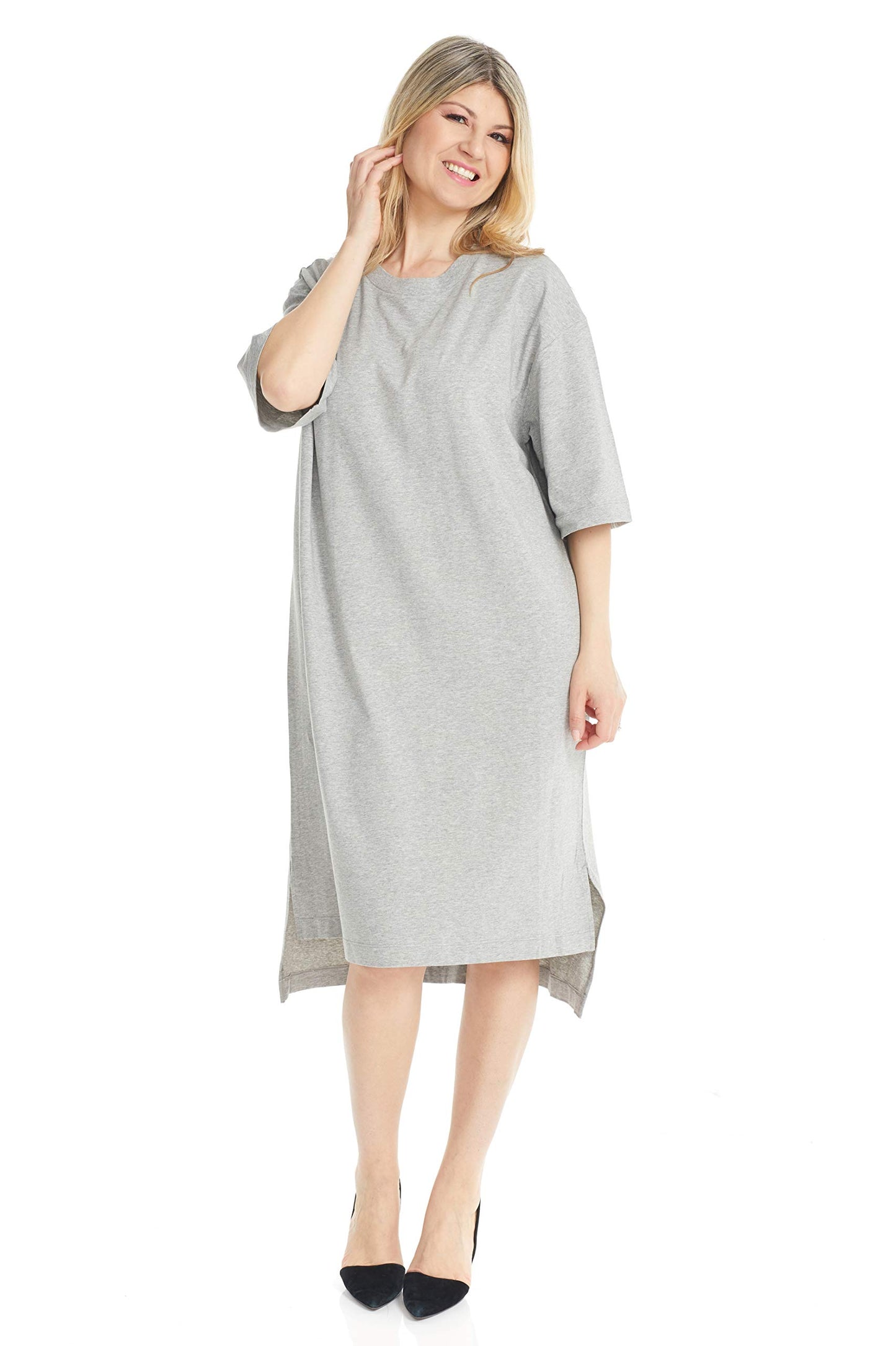 ESTEEZ Womens Oversized Cotton High Low Tunic T-Shirt Dress