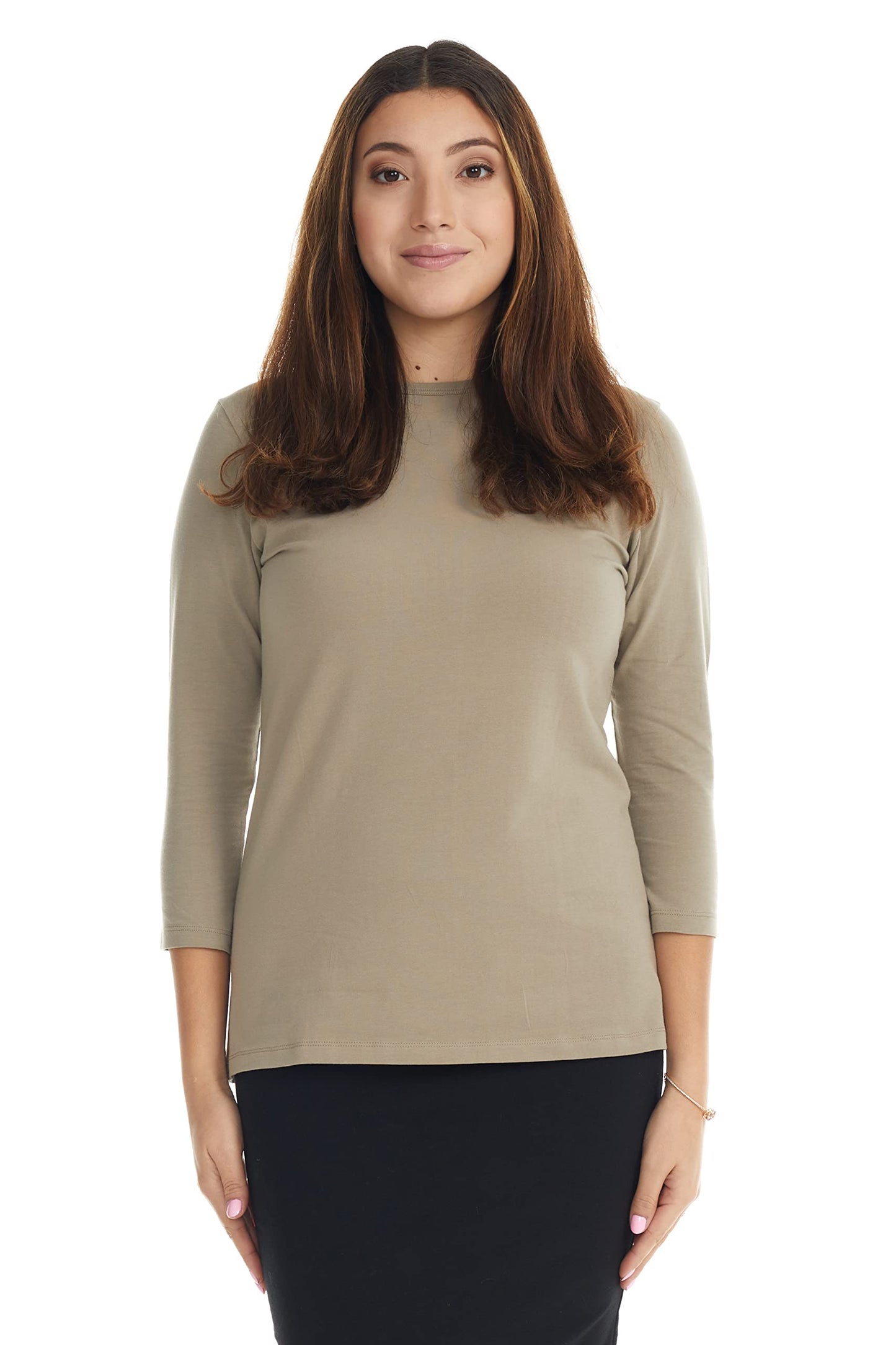 ESTEEZ 3/4 Sleeve Crew Neck Cotton T-Shirt for Women - Relaxed Fit - Base Layering Top