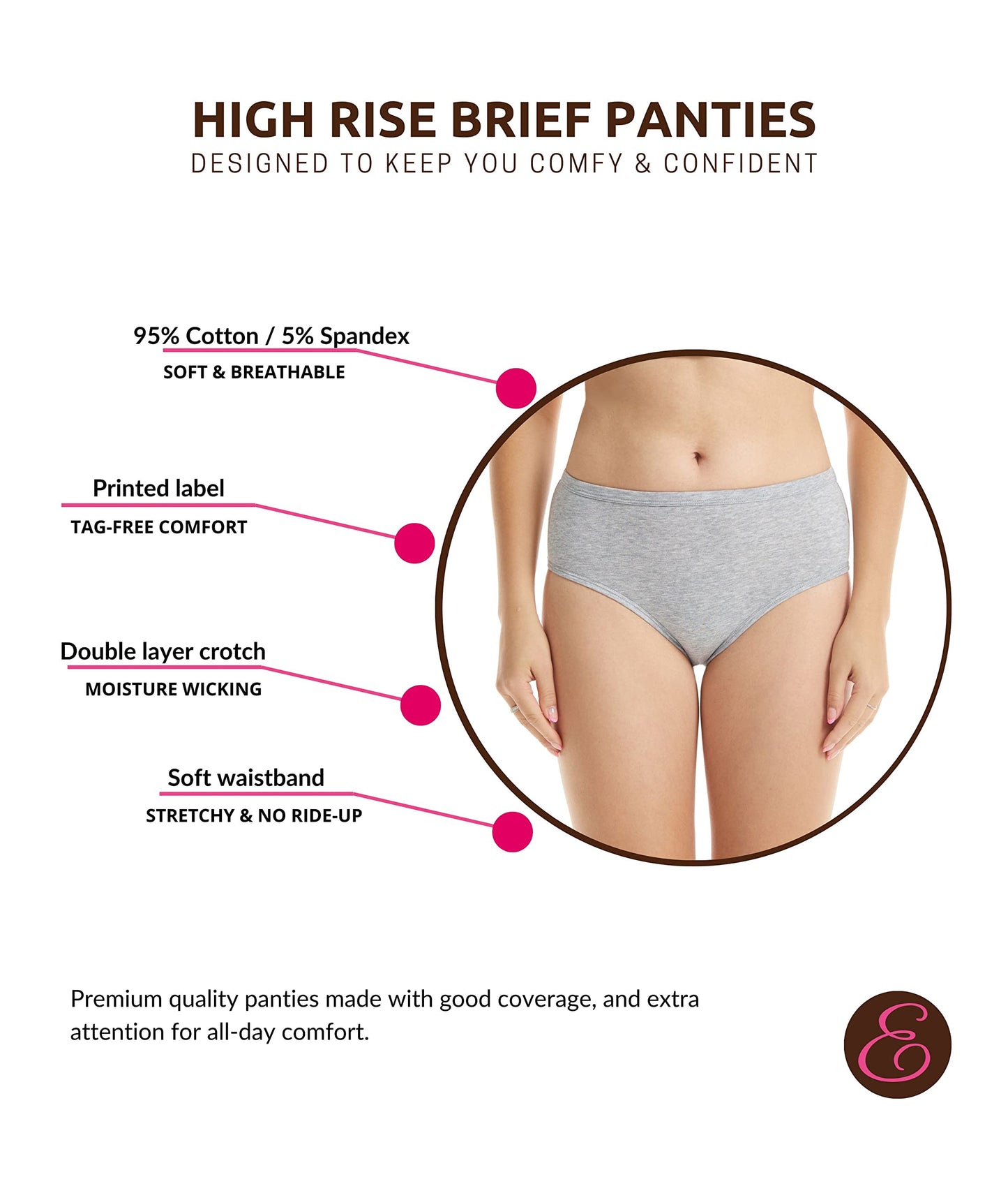 ESTEEZ Women's Breathable Soft Stretch Cotton Underwear - Mid/High Rise Briefs - Low Rise Bikini - Boyshorts