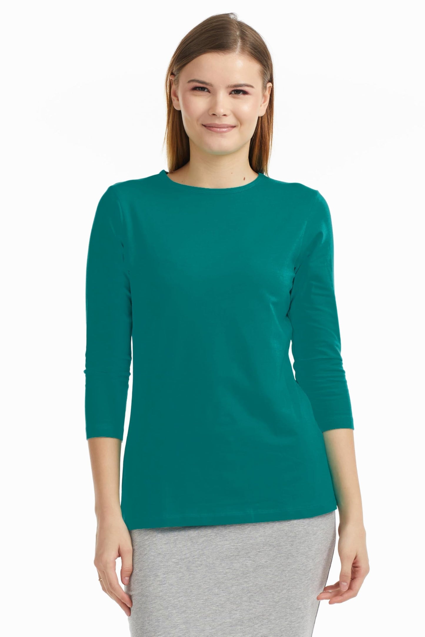ESTEEZ 3/4 Sleeve Crew Neck Cotton T-Shirt for Women - Relaxed Fit - Base Layering Top