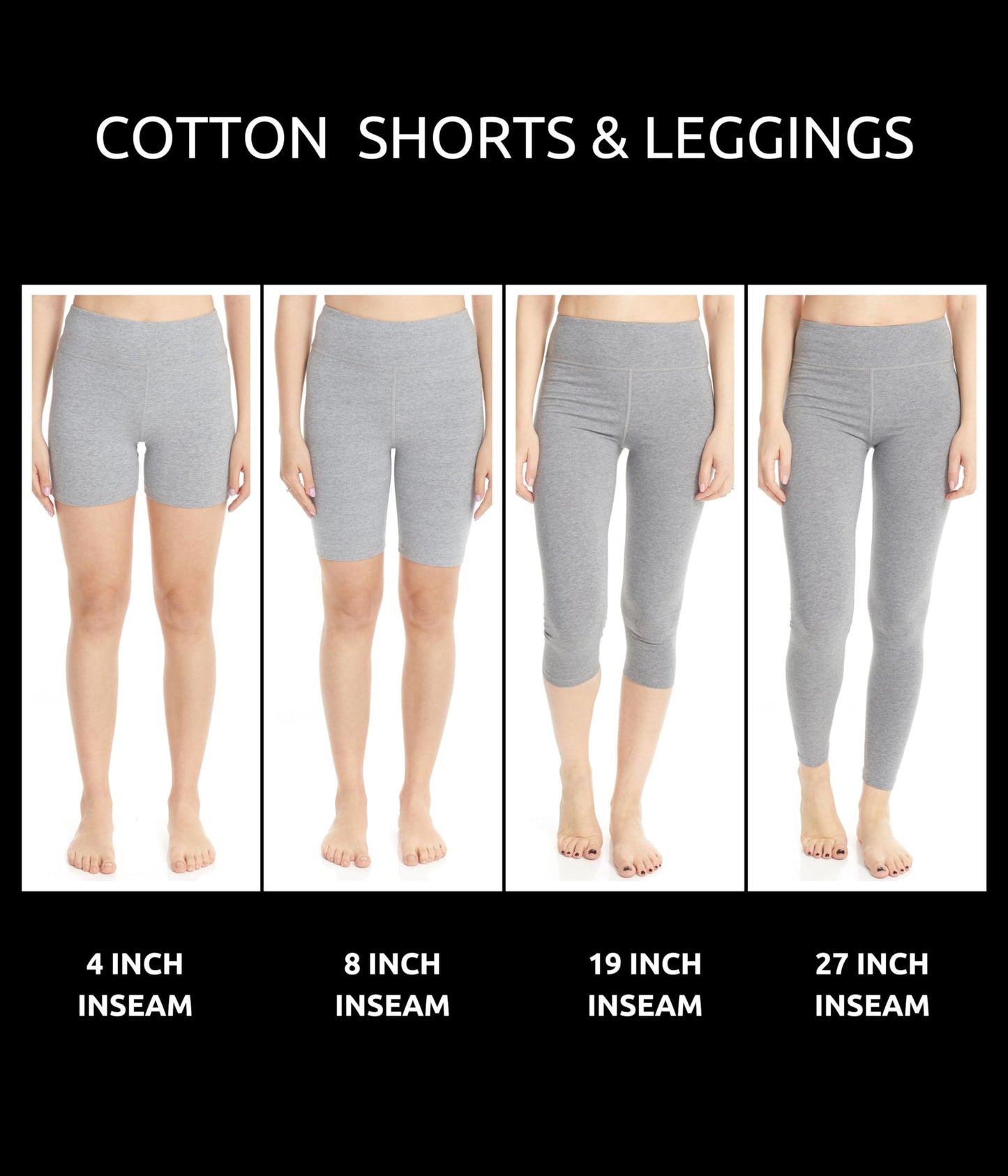 ESTEEZ High Waisted Soft Cotton Spandex Leggings-Shorts for Women - Full Leg - Capri - Biker Shorts - Shorts