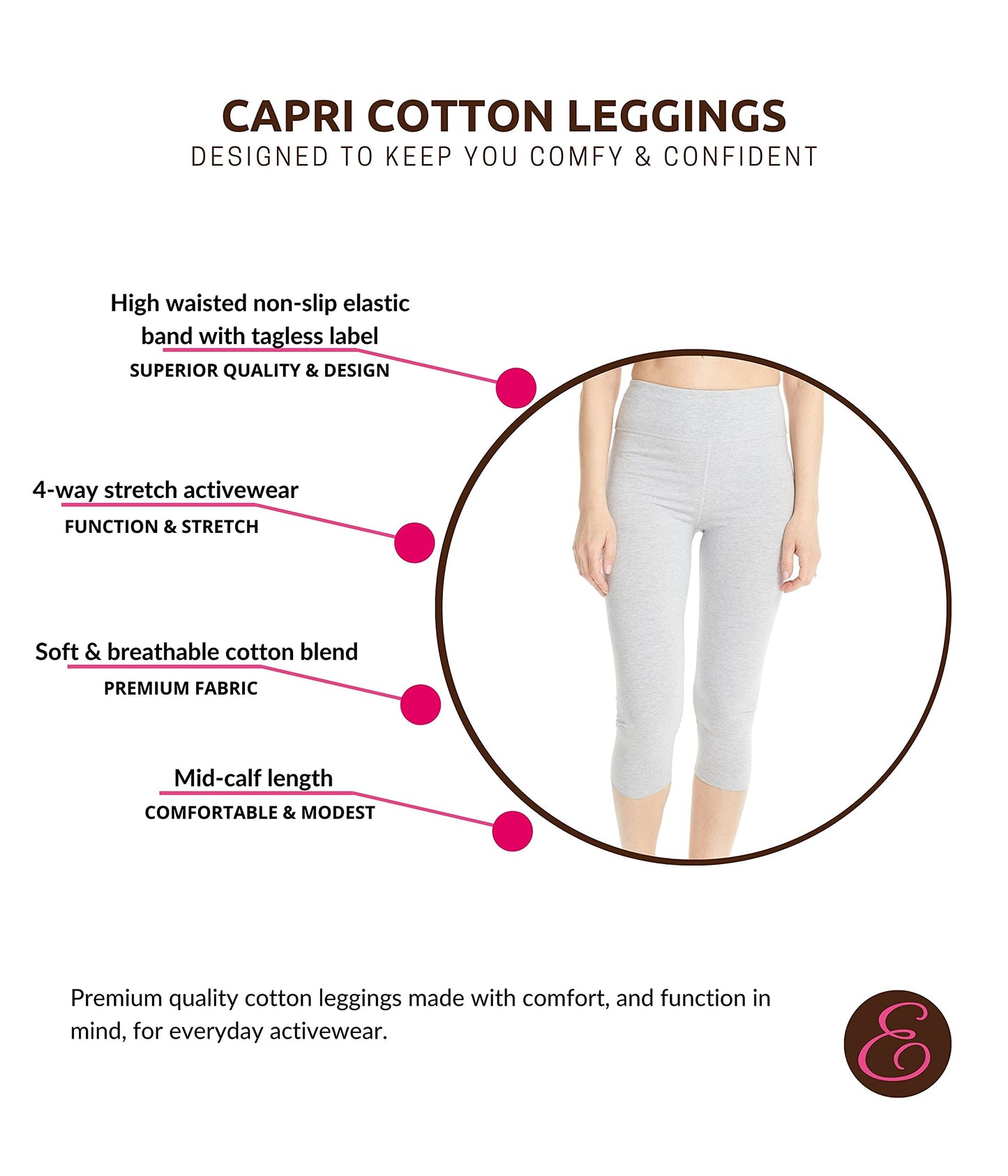 ESTEEZ High Waisted Soft Cotton Spandex Leggings-Shorts for Women - Full Leg - Capri - Biker Shorts - Shorts