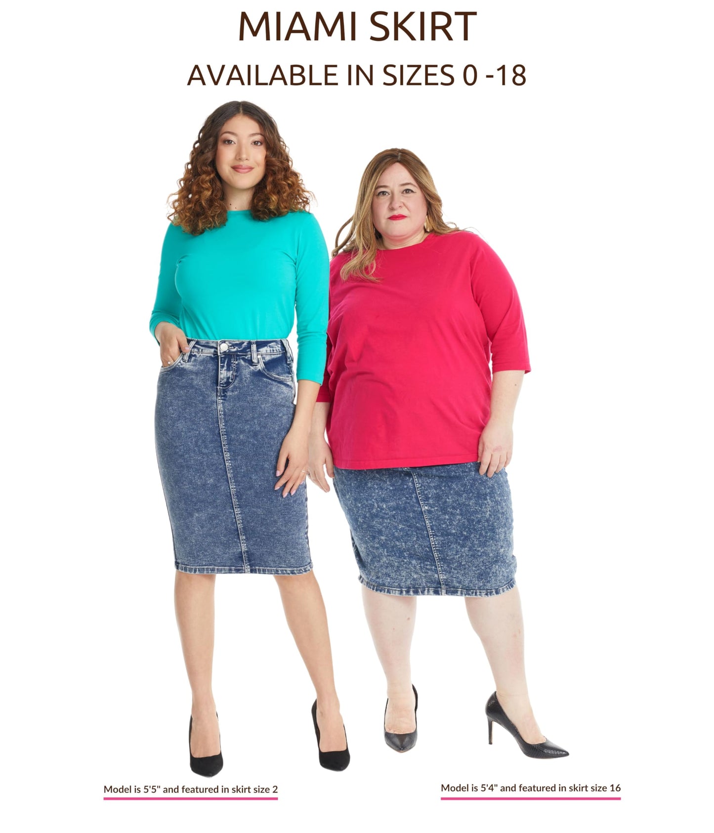 ESTEEZ Women's Slimming Denim Pencil Skirt with Tummy Control Panel – 'Miami'